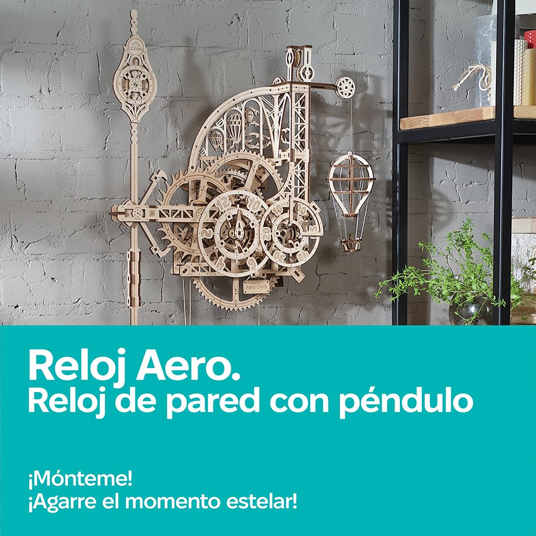 UGEARS Aero Clock 3D Puzzle - Kits de Modelo de Madera de Regalo del día del Padre para Que los Adultos construyan - Reloj de Pared Vintage DIY con péndulo Puzzle de Madera - Reloj mecánico