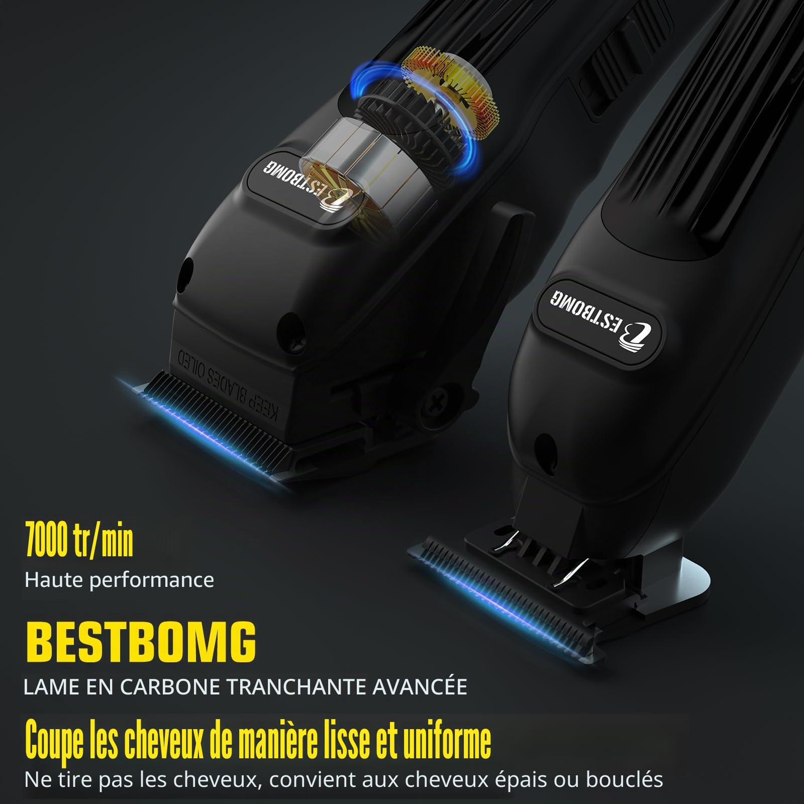 BESTBOMG® Tondeuse à cheveux professionnelle pour homme, tondeuse à barbe et rasoir rechargeable, lame en T en métal, écran LED, kit de coupe de cheveux pour homme et cadeaux, BS-808A (noir)