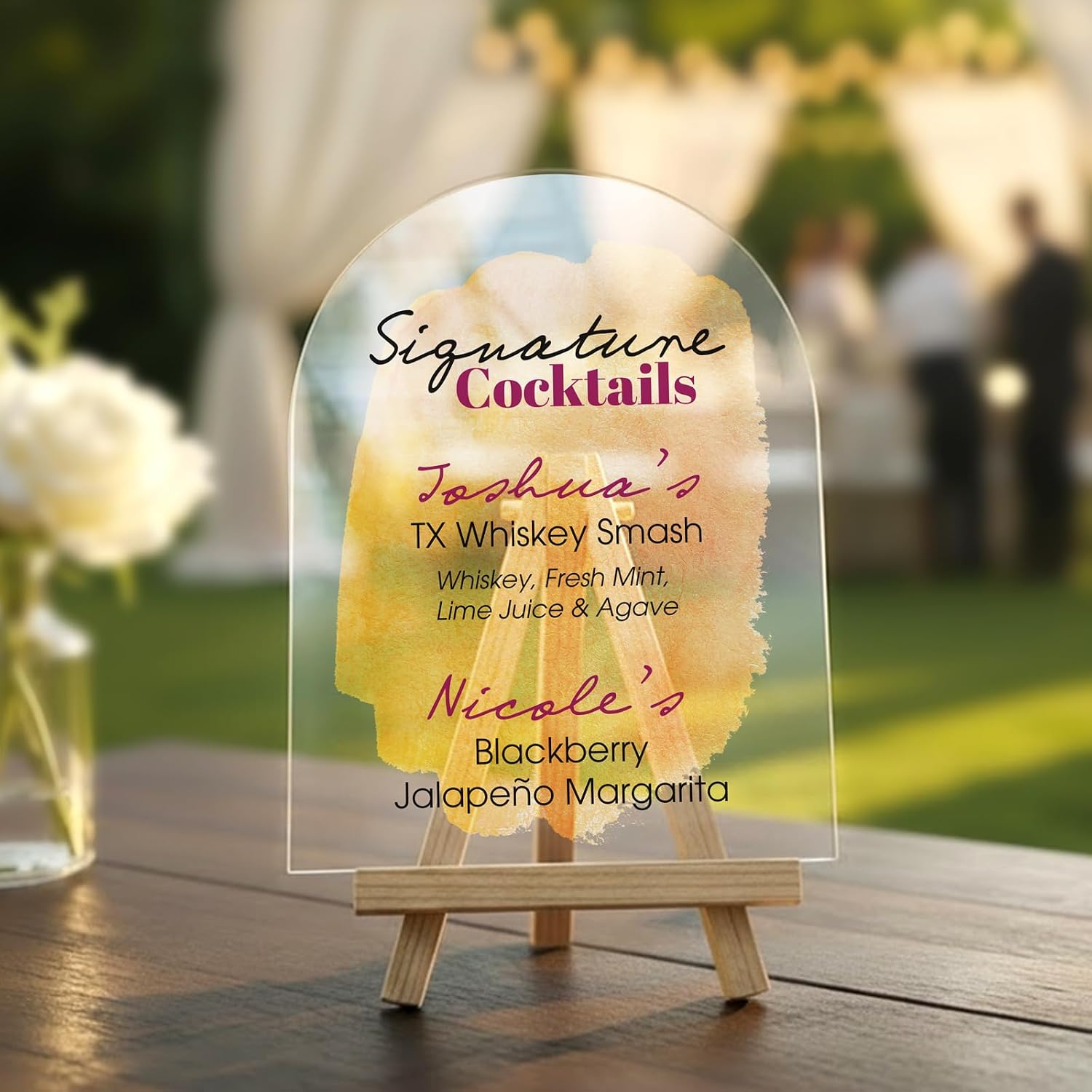 GotPrint Custom Acrylic Bar Menu, Custom Wedding Signs, Personalized Party Decor, Bridal Shower Signage, Drink List for Events, Clear Plexiglass, Half Circle Tall, 9” x 18”, 2 QTY