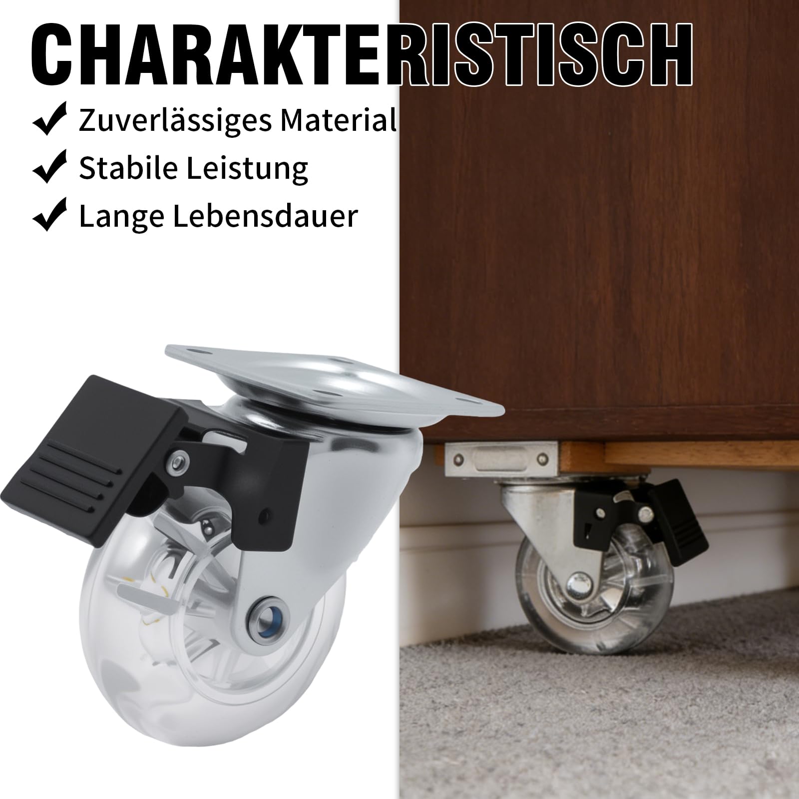 8er Set Möbelrollen, 50mm Lenkrollen mit Bremse, Tragfähigkeit 160 kg 360°Drehung, Schwerlastrollen Klein, für Palettenmöbel, Couchtische
