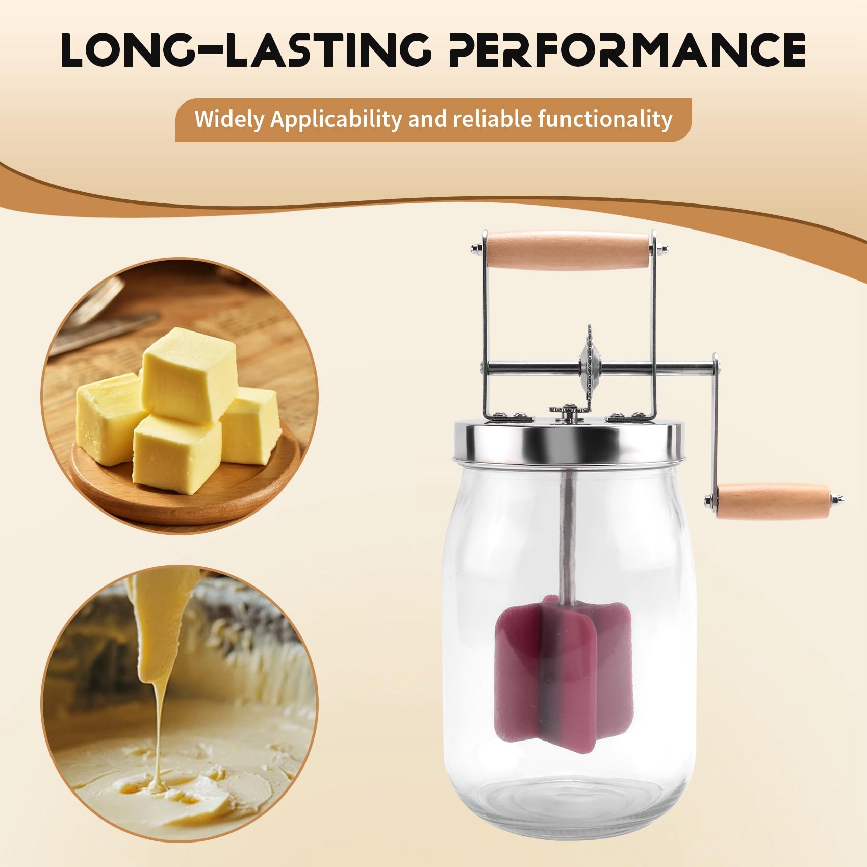 Handkurbel Butterkanne Manueller Butterbereiter Sahnemixer Silikon Lebensmittel Rührwerkzeug Glas Küchenzubehör 1L