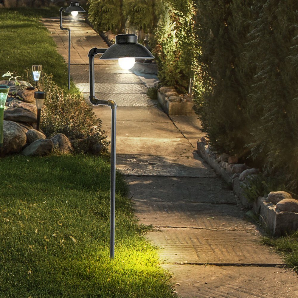 2er Set LED Solar Außen Lampen Garten Weg Beleuchtungen Erdspieß Steck Leuchten antik schwarz