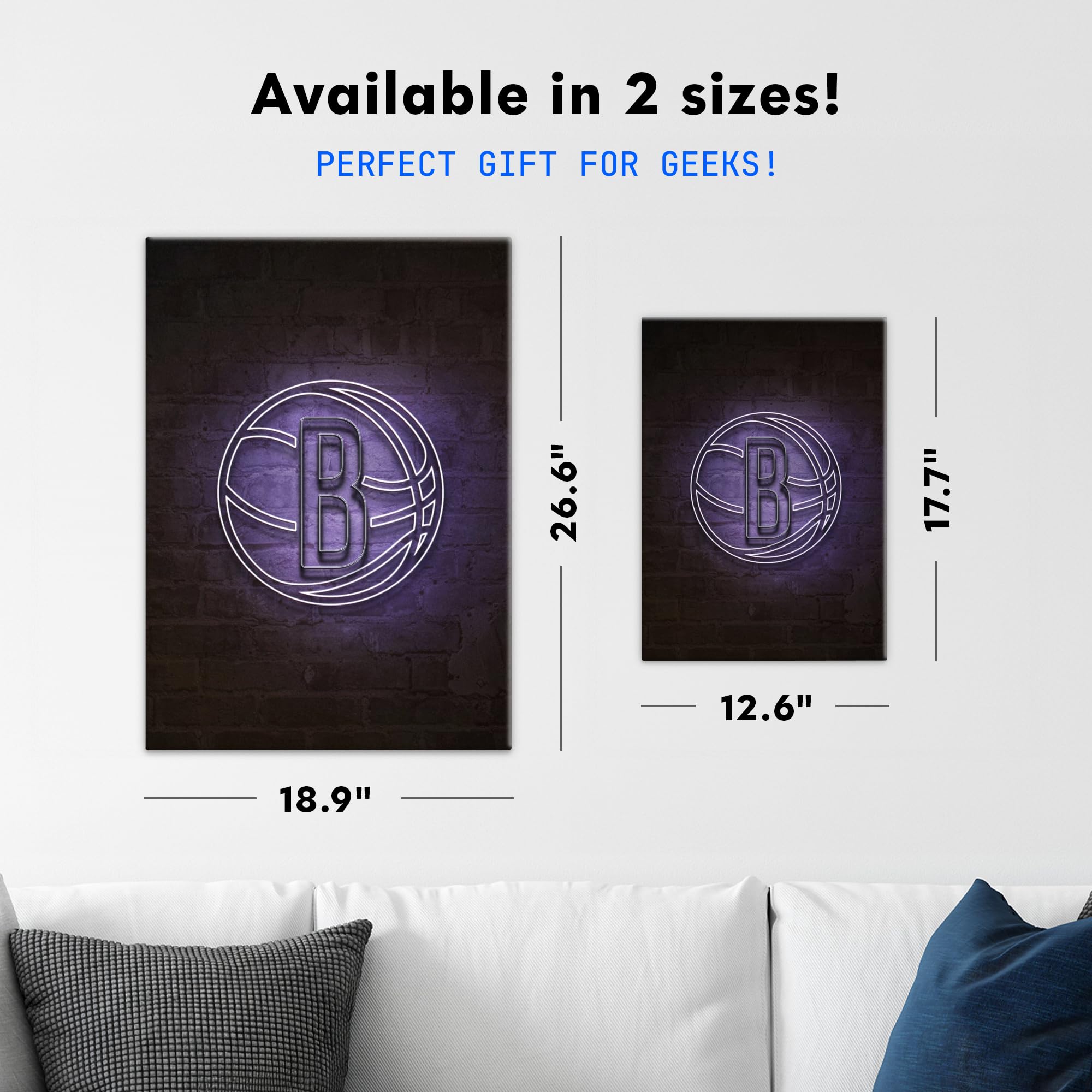 Displate Metall Poster NBA Brooklyn Nets Borough Neon Größe M | Basketball Bild Plakate für Schlafzimmer Dekor, Geschenke. Magnetische Befestigung Wandposter, Wanddeko. Metall Wandkunst.