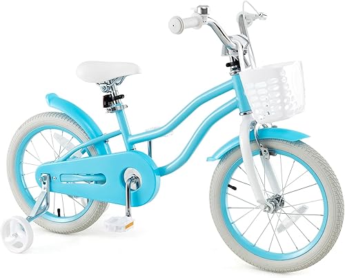 Miniatura 25 de COSTWAY Bicicleta para niños de 12, 14, 16, 18 pulgadas, bicicleta para niños con ruedas de entrenamiento, frenos de mano y posavasos, sillín y