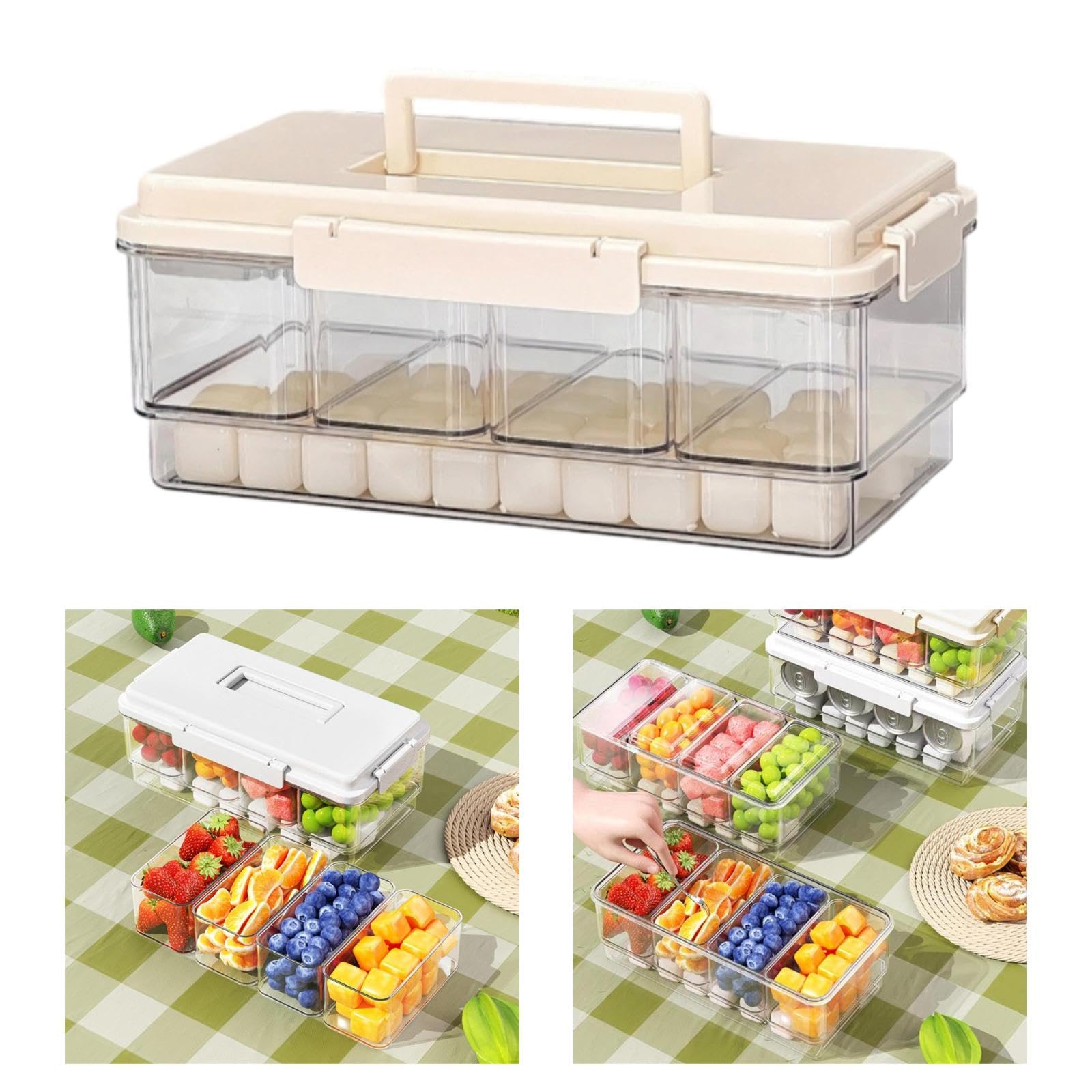 Plateau Rangement Portable pour Fruits secs, légumes et Noix, idéal pour Le Camping, Beige Blanc
