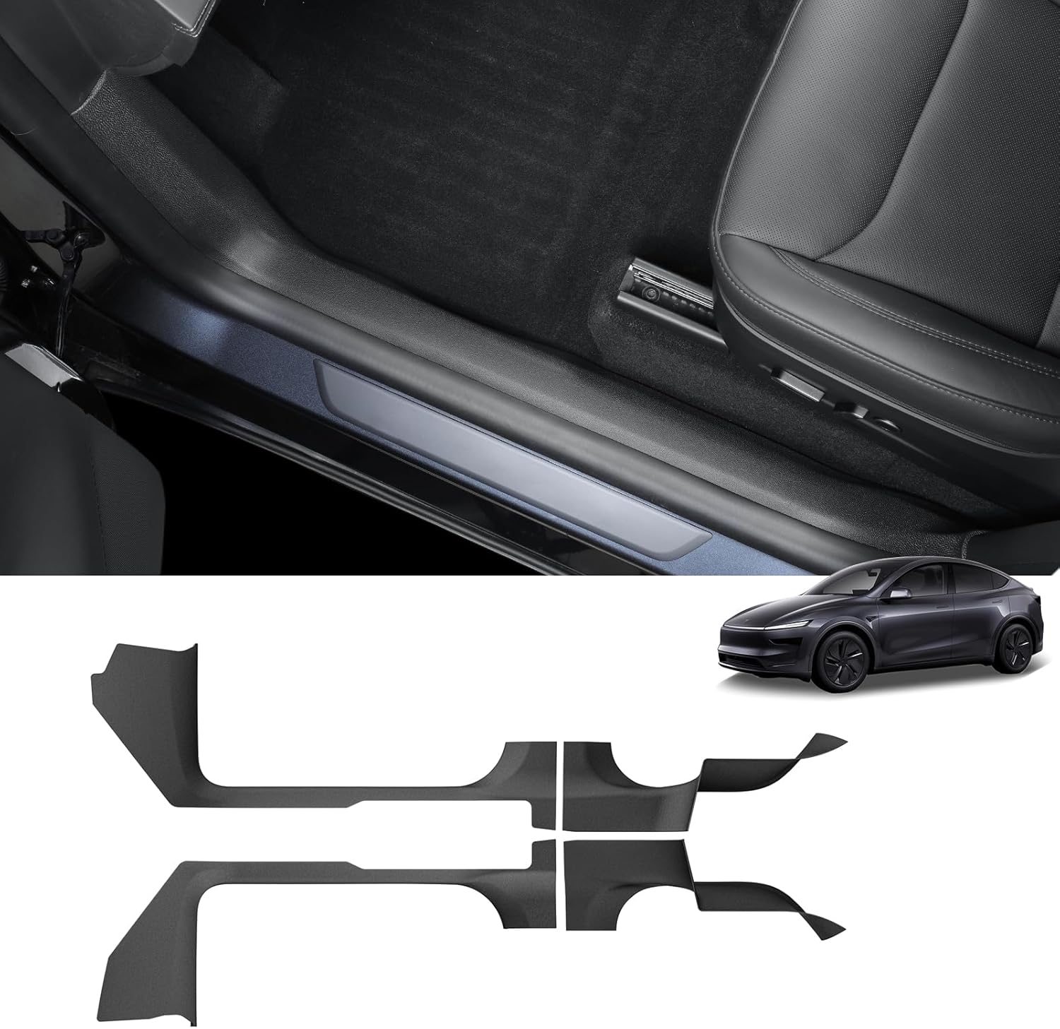 LUCKEASY 4PCS Front & Rear Door Entry Threshold Strip Protector for Tesla Model Y Juniper 2025 2026 Standard & Premium & Performance Door Sill Protective Cover Protector Cover Accessories TPE Black
