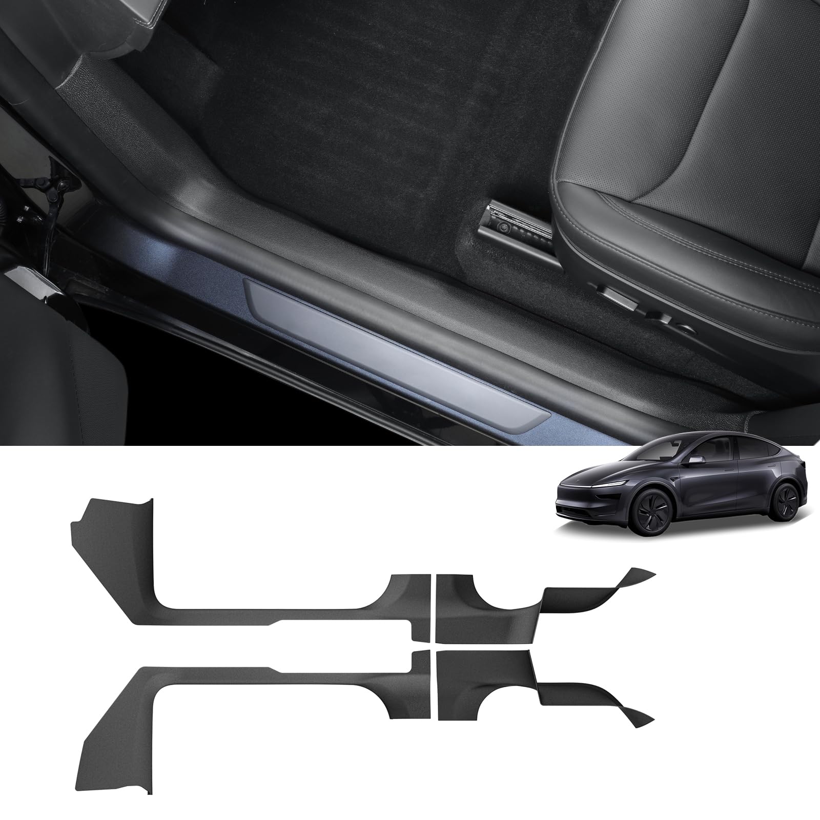Condition photo showing New/Like New for luckeasy 4pcs front & rear door entry threshold strip protector for tesla model y juniper 2025 2026 premium & performance (not suitable for standard) door sill protective cover accessories tpe black