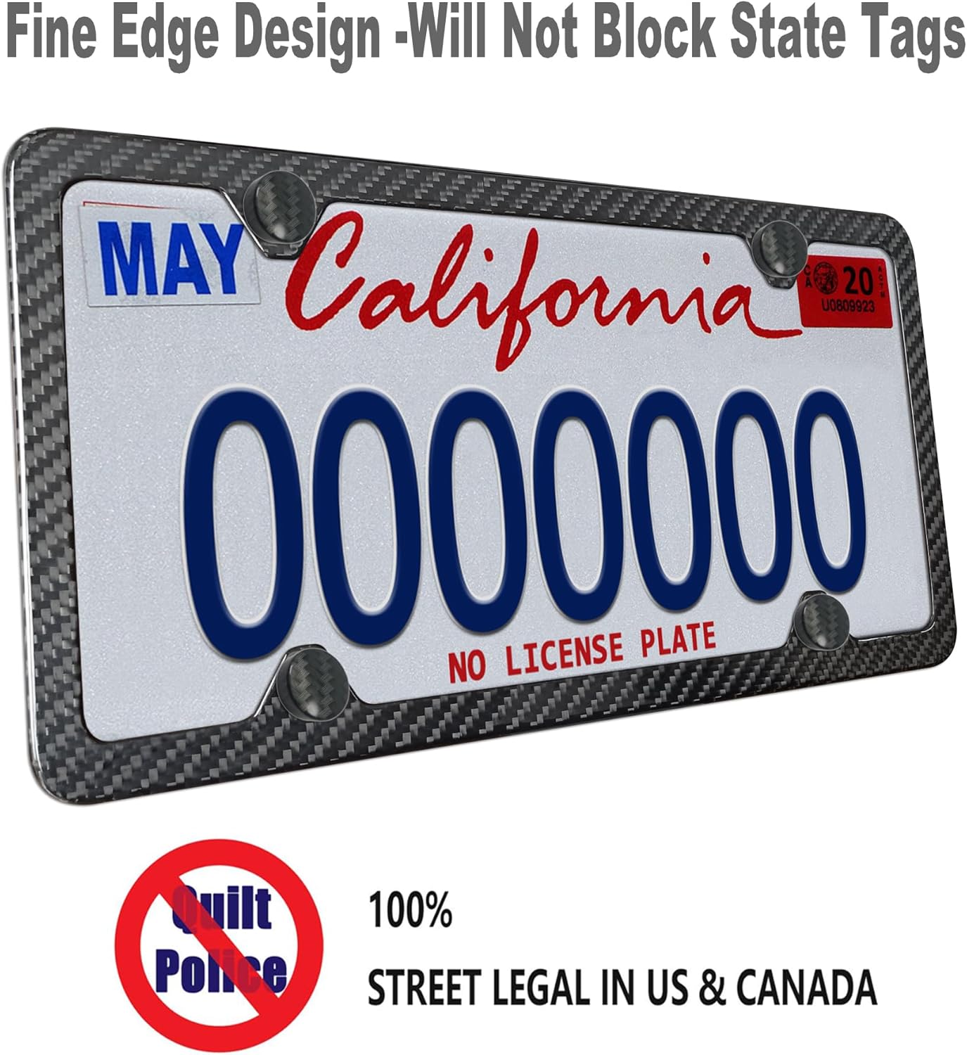 Carbon Fiber License Plate Frame- 1 Pack100% Handcrafted Real Carbon Fiber Cloth Wrapped Holder, Slim Black Stainless Steel Car Tag Cover with Screws Caps, Rattle Proof Pad, 4 Hole - Image 2