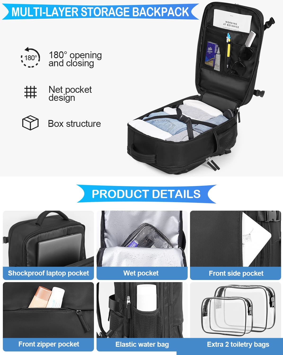 Getravel Mochila de viaje aprobada por aerolíneas, artículo personal, mochila de viaje para hombres y mujeres