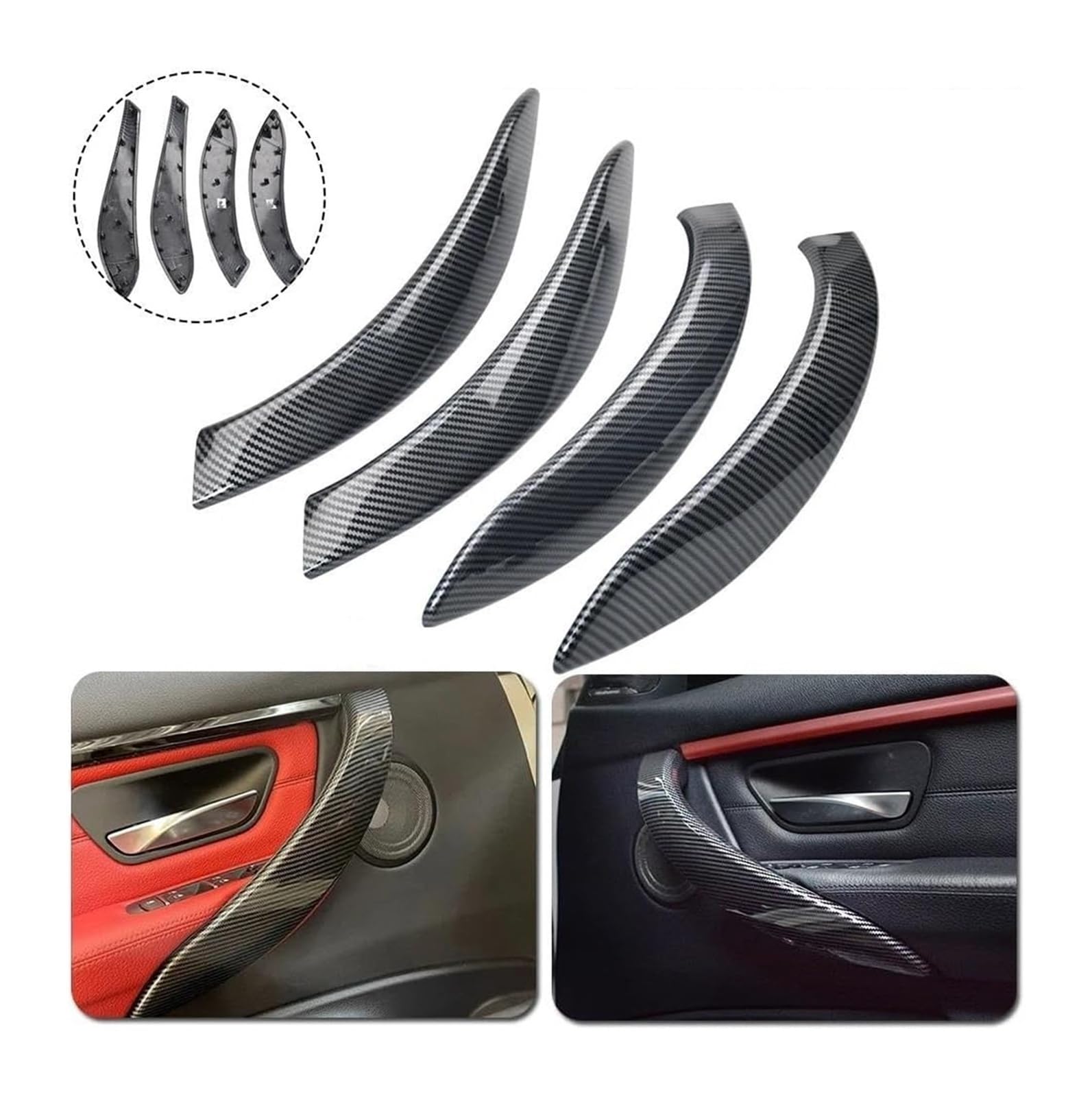 Innengriff Tür Kit Für 3er 4er M3 M4 F30 F34 F36 F32 F33 F80 F82 F83 Innentür Carbonfaser-Zug Mit Griff Außenverkleidung(Carbon Fiber)