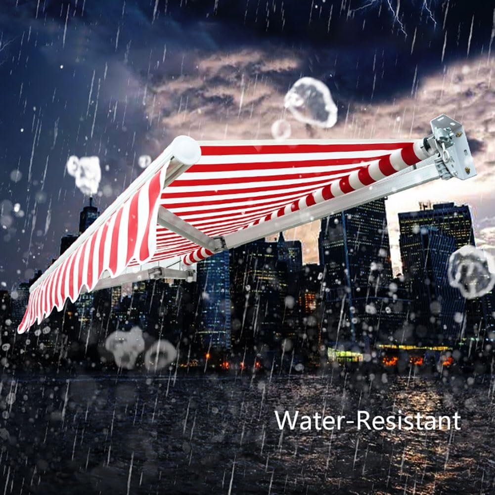 Générique Tissu De Remplacement De Store Banne Rétractable Manuel, Toile D'auvent D'extérieur avec Volant, Imperméable, Protection Solaire, Tissu Rayé Rouge Uniquement(450x300cm)