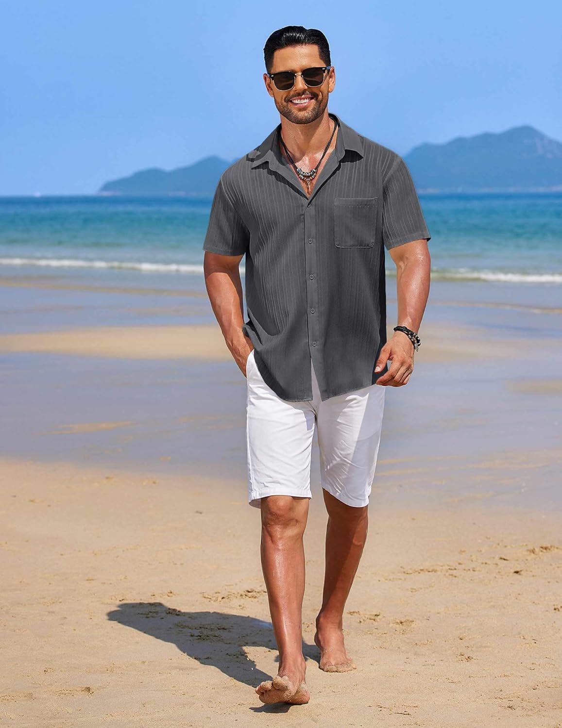COOFANDY Mens Casual Button Down Shirts Short Sleeve Textured Shirt Summer Beach Shirts for Men - Image 3