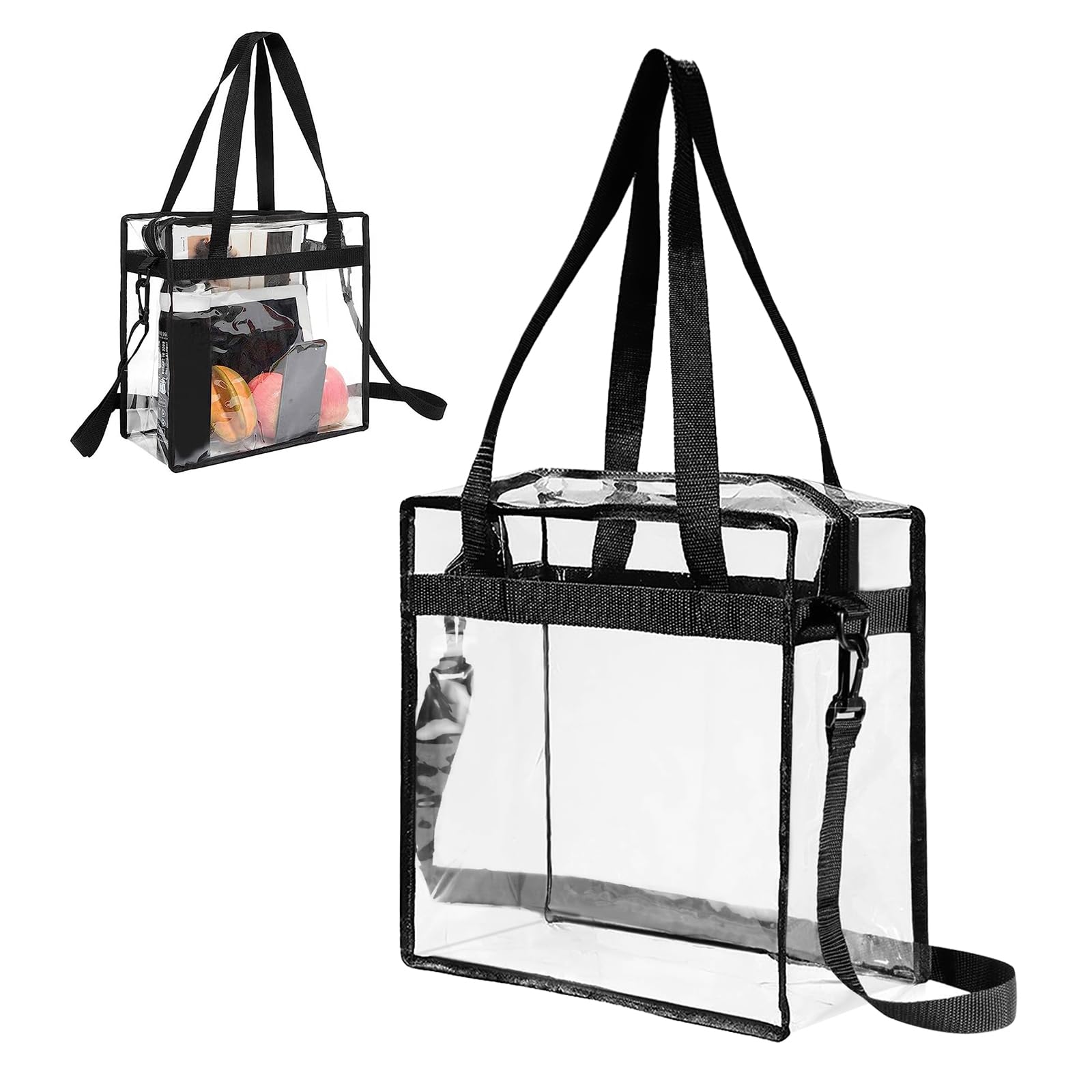 Wisebom Neceser de PVC Transparente, 12"x12"x6" Ajustable Transparente Neceser Playa Bolso Cosmético Qrueso de Transprent Bolso de Compras para Viajes al Aire Libre