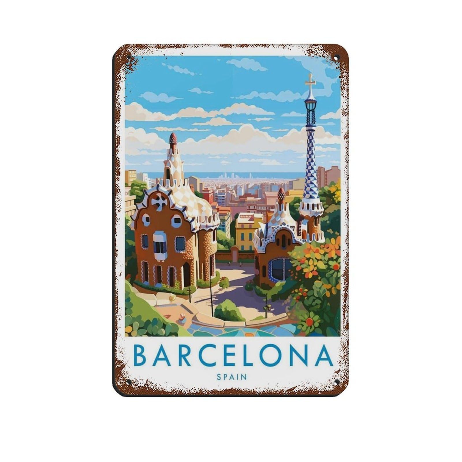 Barcelona Travel Poster, Spain（17） Tin Sign Vintage Metal Pub Club Cafe Bar Home Wall Art Decoration Poster Retro 8x12inch(20x30cm)