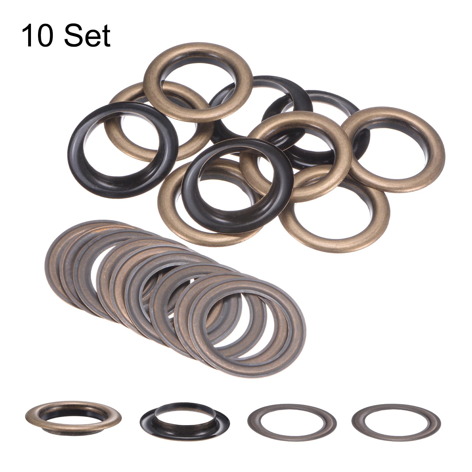 HARFINGTON Juego de 10 ojales con arandelas de 40 mm, kit de ojales de metal de cobre para cortinas de tela, lonas de cuero, cinturón, zapatos, bolsa, bricolaje, bronce