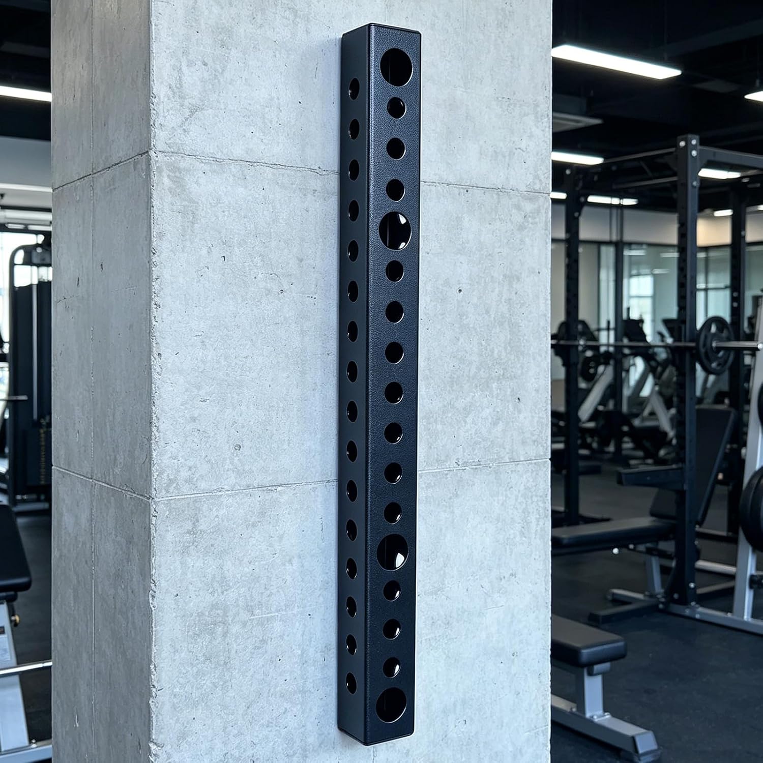 Wall Storage Stringer Steel Wall Mount Storage Tube Compatible with Various Accessories Heavy Duty Gym Storage for Fitness Equipment Textured Black Powder Coat Finish