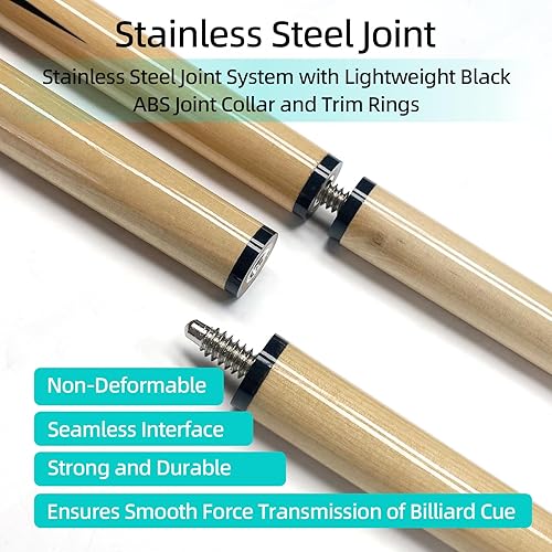 Miniatura 2 de Taco de billar con junta de acero inoxidable, punta de cuero de 0.51 pulgadas, agarre antideslizante, transmisión de fuerza sin pérdidas para palos