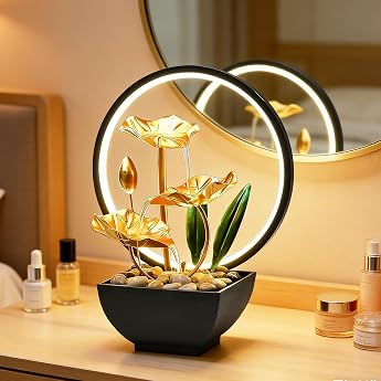 Indoor Fountain Waterfall Table Fountain with LED Lighting Modern Zen Decoration with Silent Pump 3 Levels Mini Waterfall Indoor Fountain Small for Home Office Living Room Garden
