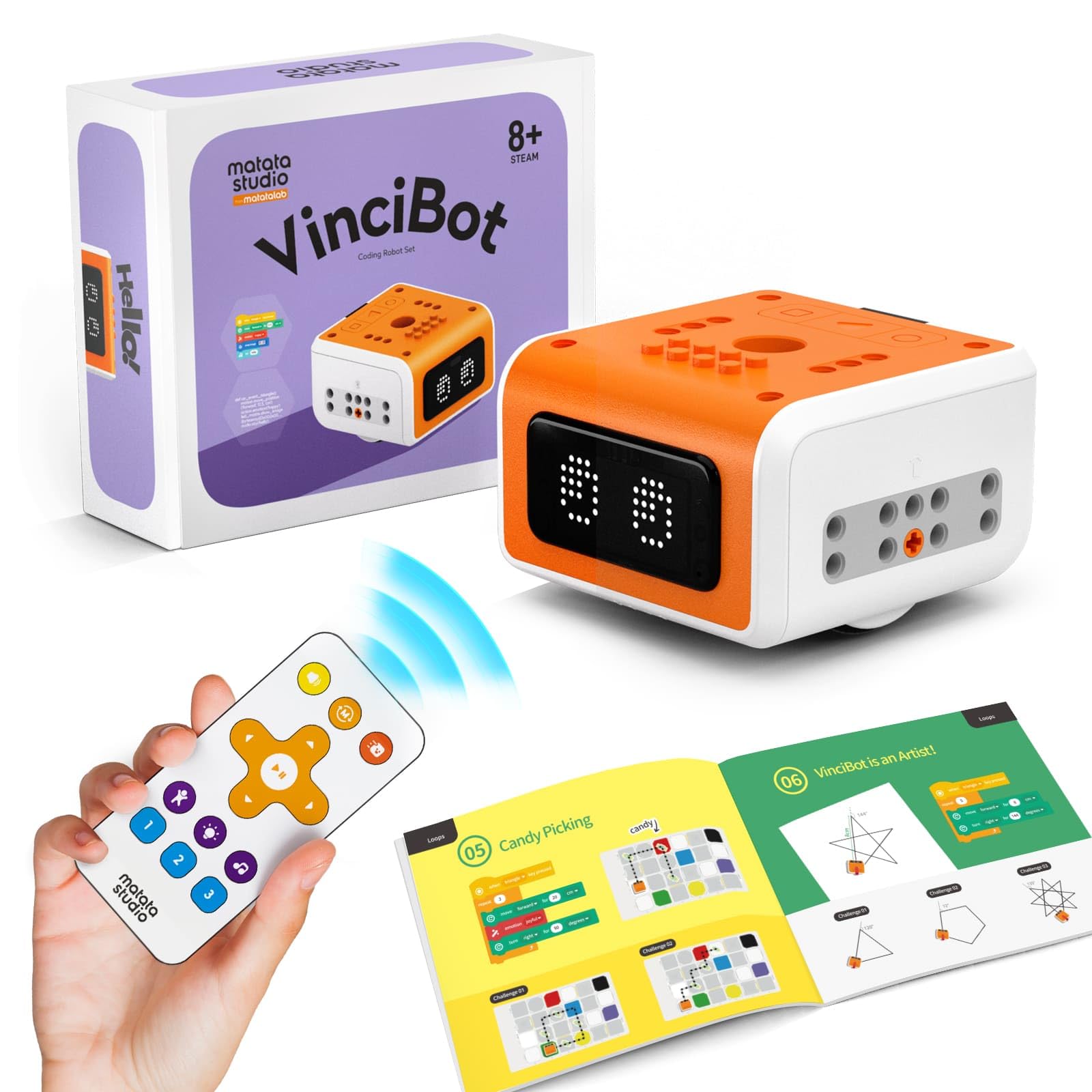 Programmierbar Roboter Kinder ab 8-12, MatataStudio VinciBot Programmierbarer KI Roboter Spielzeug Bausatz mit Scratch & Python Ferngesteuerte Elektronische Programmieren Roboters STEM Lernspielzeug