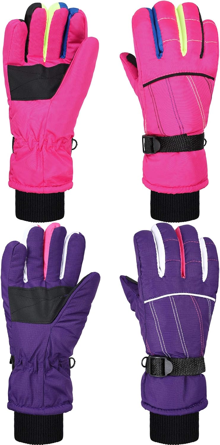 SATINIOR 2 Pairs Kids Waterproof Winter Snow Gloves Ski Gloves for Boy Girl Outdoor Warm Thickening Snowboar
