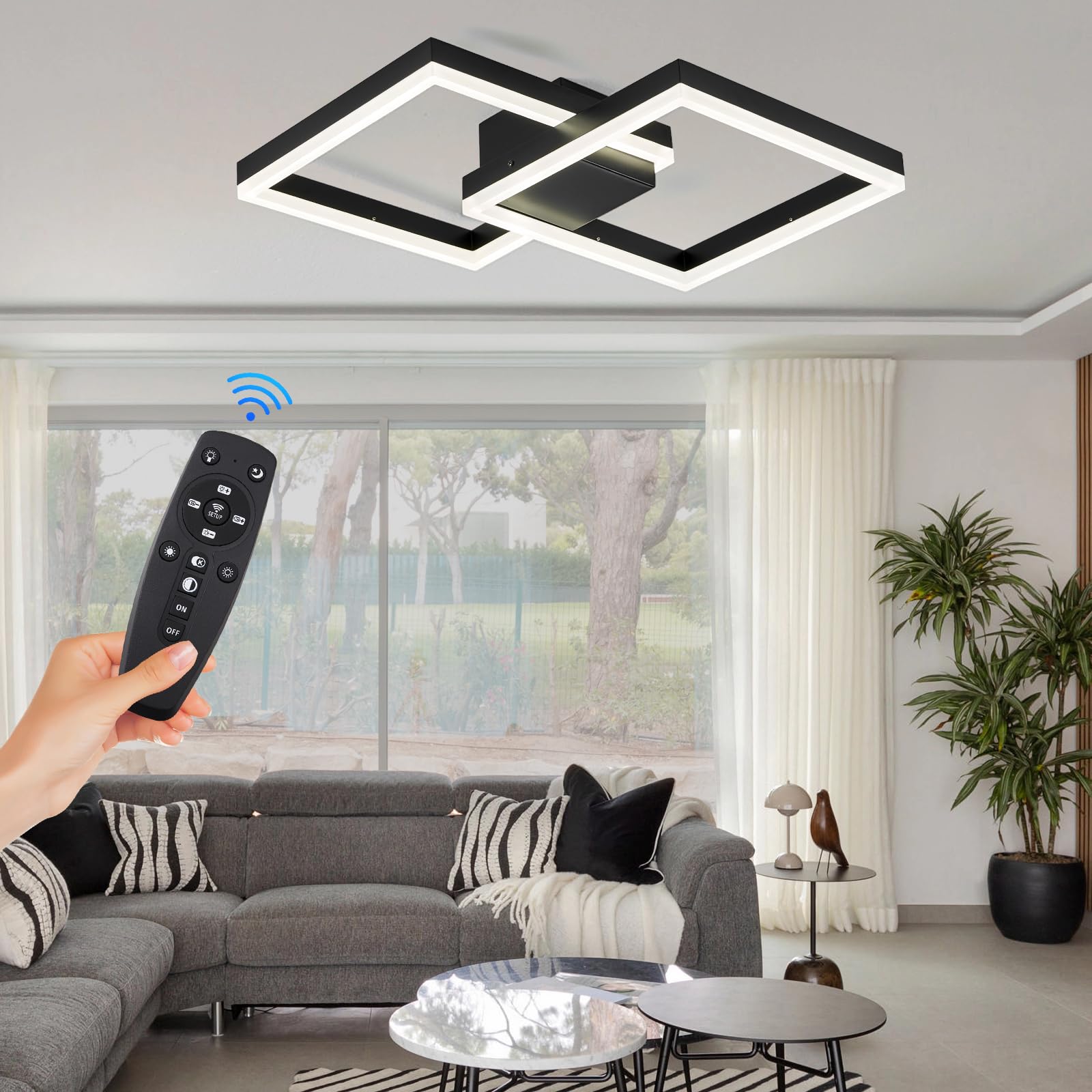 AIRYPHANT Modern LED Ceiling Light Black  dbl square 