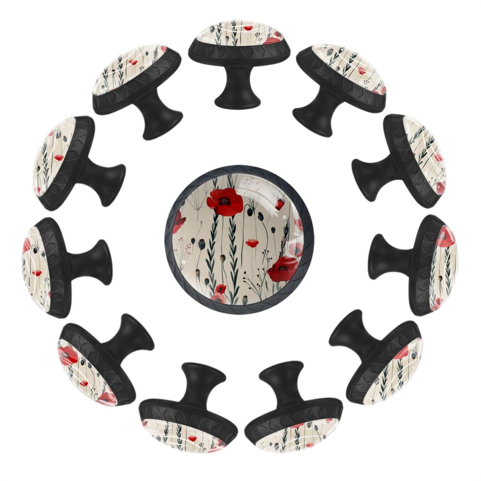 Boutons de meubles coquelicots rouges pour armoire enfant et placard de cuisine