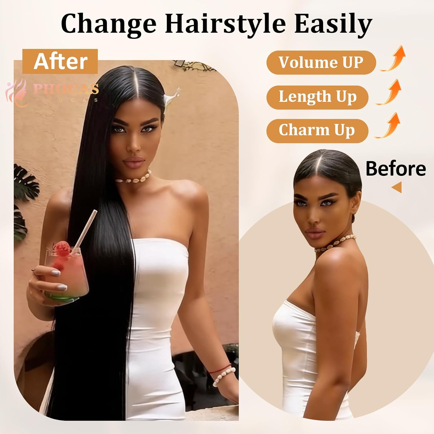 PHOCAS 40 Inch Long Black Wig Realistic Natural Black Straight Hair Wig Extra Long Synthetic Wear and Go Glueless Wigs for Women Daily Party Cosplay Halloween Use