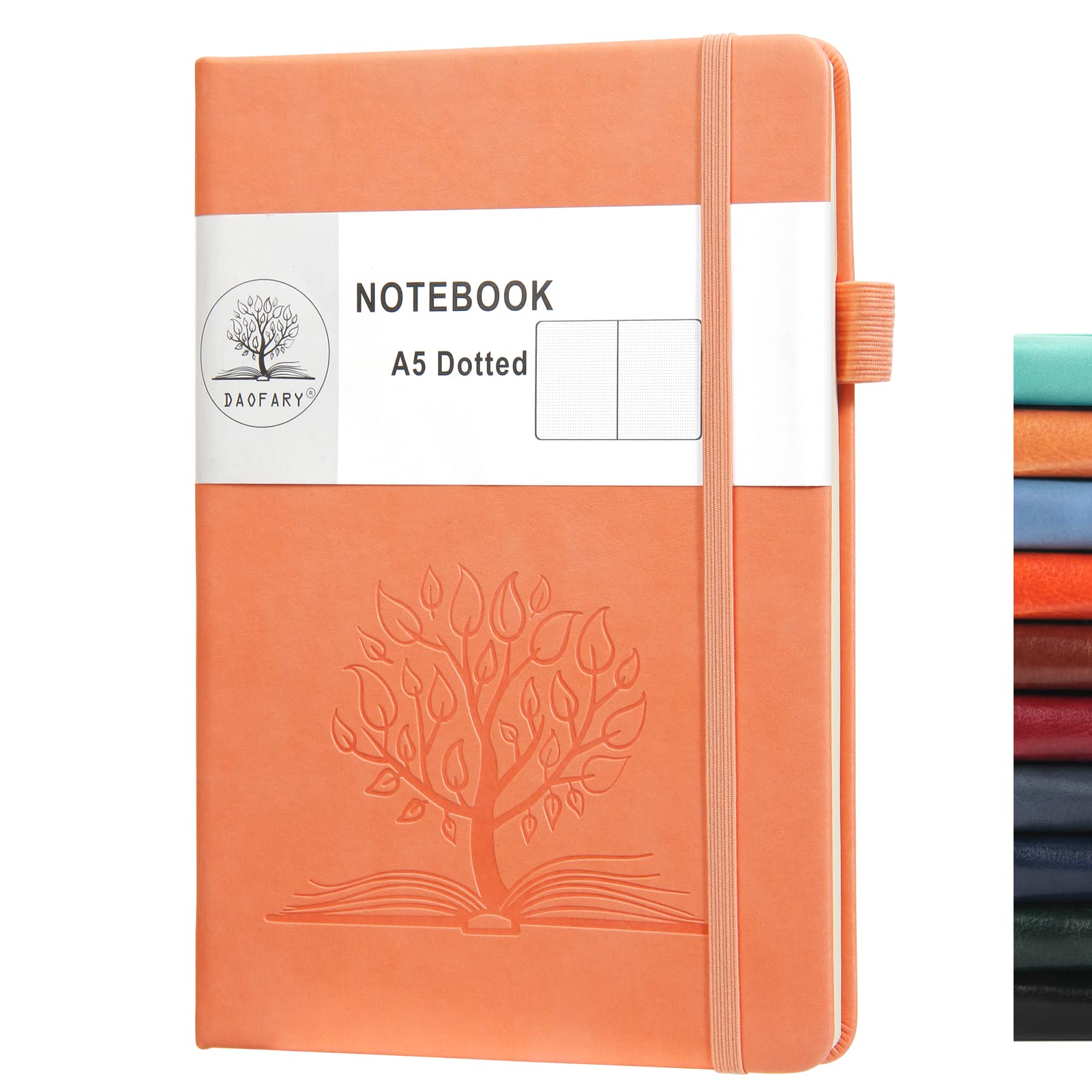 Daofary Gepunktetes Tagebuch-Notizbuch mit Stifthalter, A5 Punktraster Notizbuch mit 160 Seiten, 100 g/m² dickes Papier, Hardcover gepunktetes Tagebuch mit Tasche, 21,3 x 14,5 cm (Rosa)