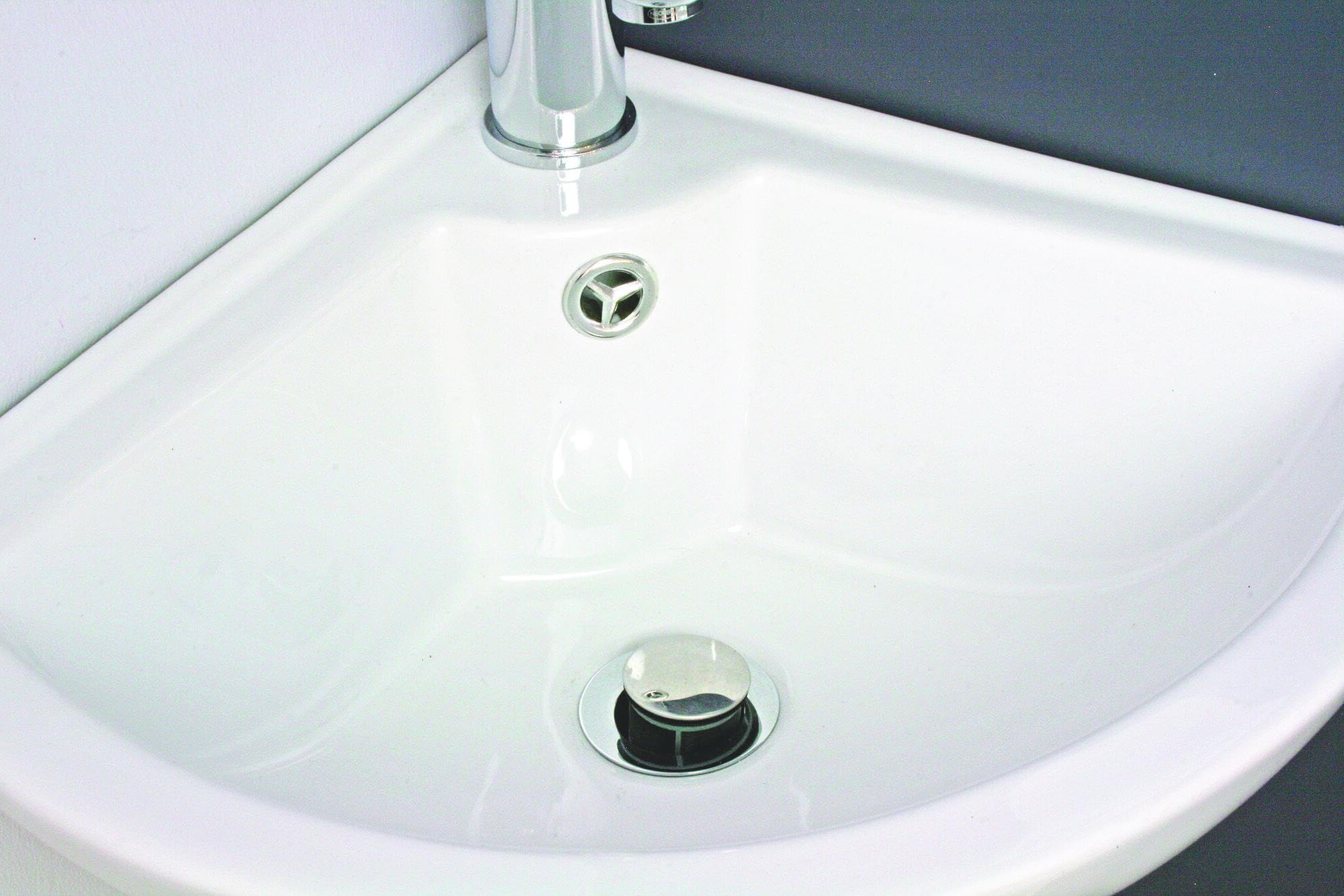 Lave-mains à suspendre PIVOINE Blanc 46cm angle espace vasque | Livré sans bonde, optimisé, trop plein trou robinetterie, vidage, Installation simple et rapide, finition soignée