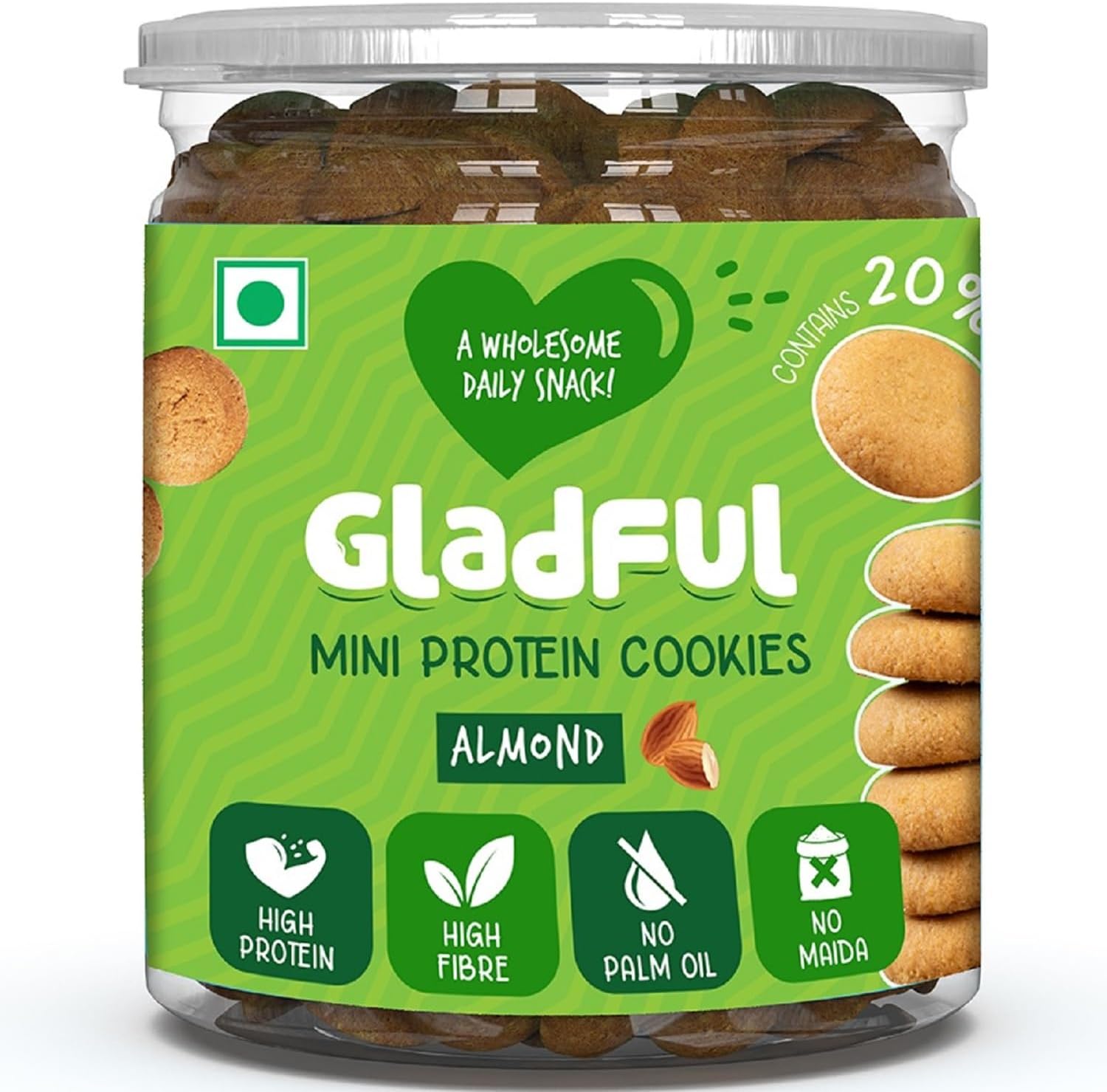 Gladful Almondy Protein Mini Cookies Biscuit for Kids & Families | High Protein | Made with Butter & Whole Wheat Atta | No Maida, No Palm Oil | 150g (Pack of 1)