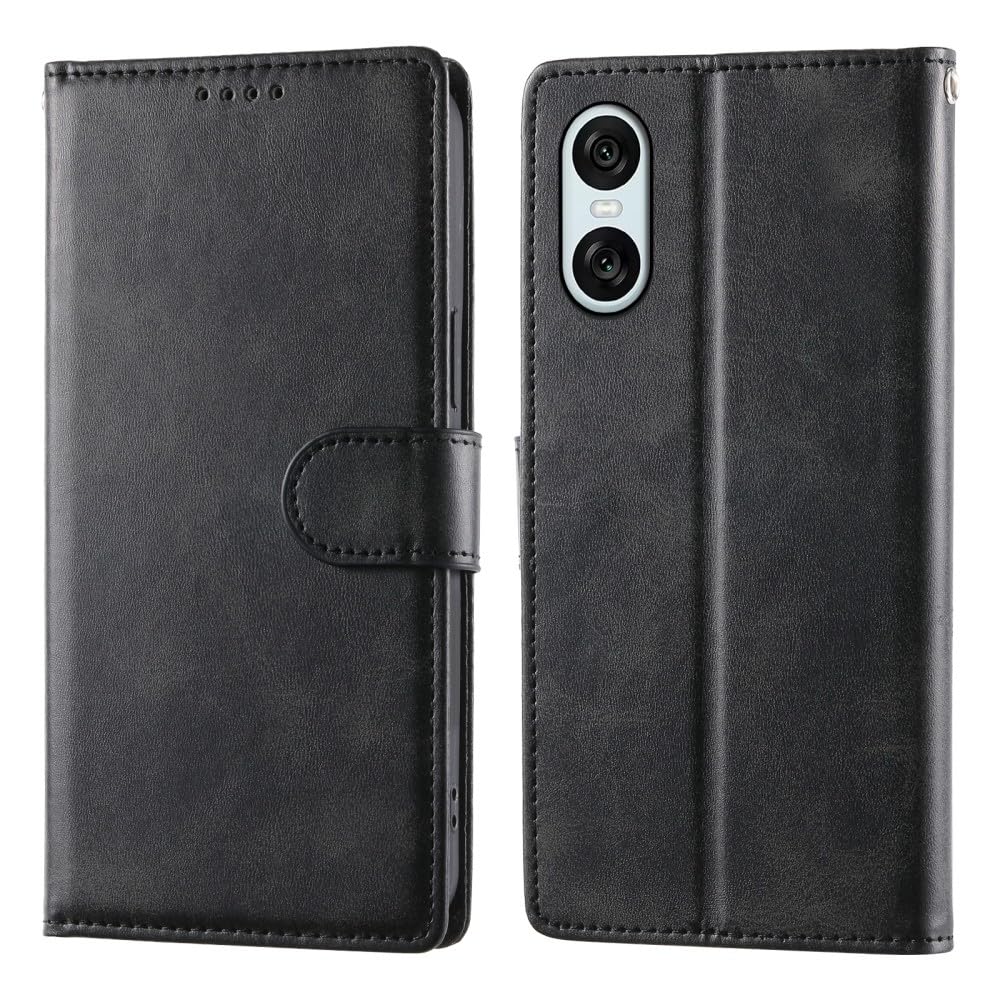 Generic Compatible avec Sony Xperia 5 IV (couleur : noir) Étui portefeuille en cuir uni de qualité supérieure à rabat magnétique