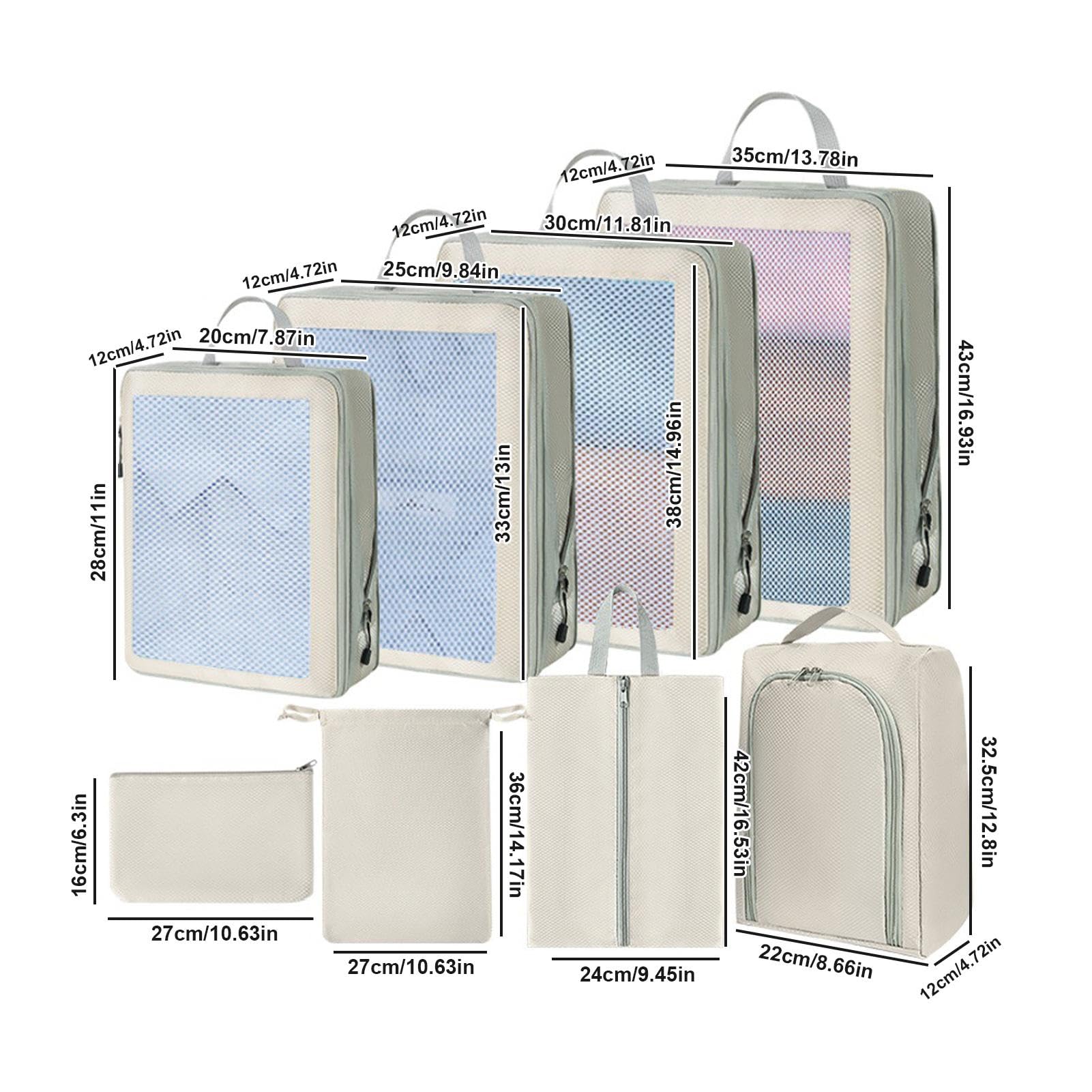 Borse per valigia, borsa a compressione manuale, set con 8 tasche | impermeabili a compressione per valigia, contenitore per abiti con chiusura lampo e manico per dormitori, soffitta