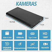 ZAIZAITY Hordozható Kamera Powerbank 10000mAh - Full HD 1080P Felvétel - Mozgásérzékelés - Éjjellátó - WiFi Nélküli - 512GB Kompatibilis - B 2