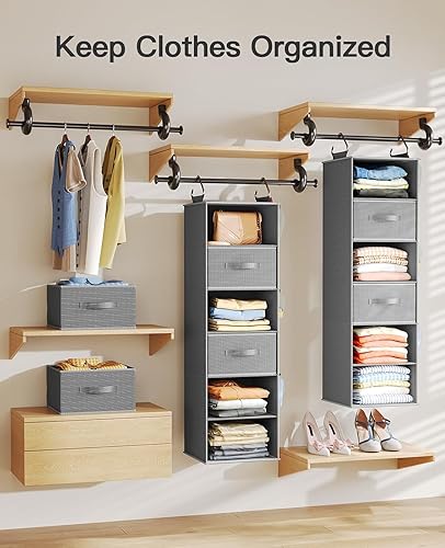 Miniatura 7 de Pipishell Organizador colgante de armario con 6 estantes, estantes colgantes para armario con 3 cajones extraíbles y bolsillos laterales para