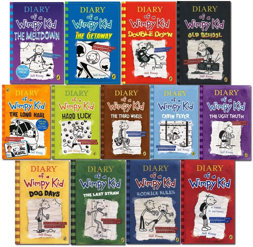 Diary of a Wimpy Kid Series Books 1 -13 Collection Set (Rodrick Rules, Dog Days, Cabin Fever, Hard Luck Double Down, The Getaway, The Meltdown (Hardcover) and Many More!)