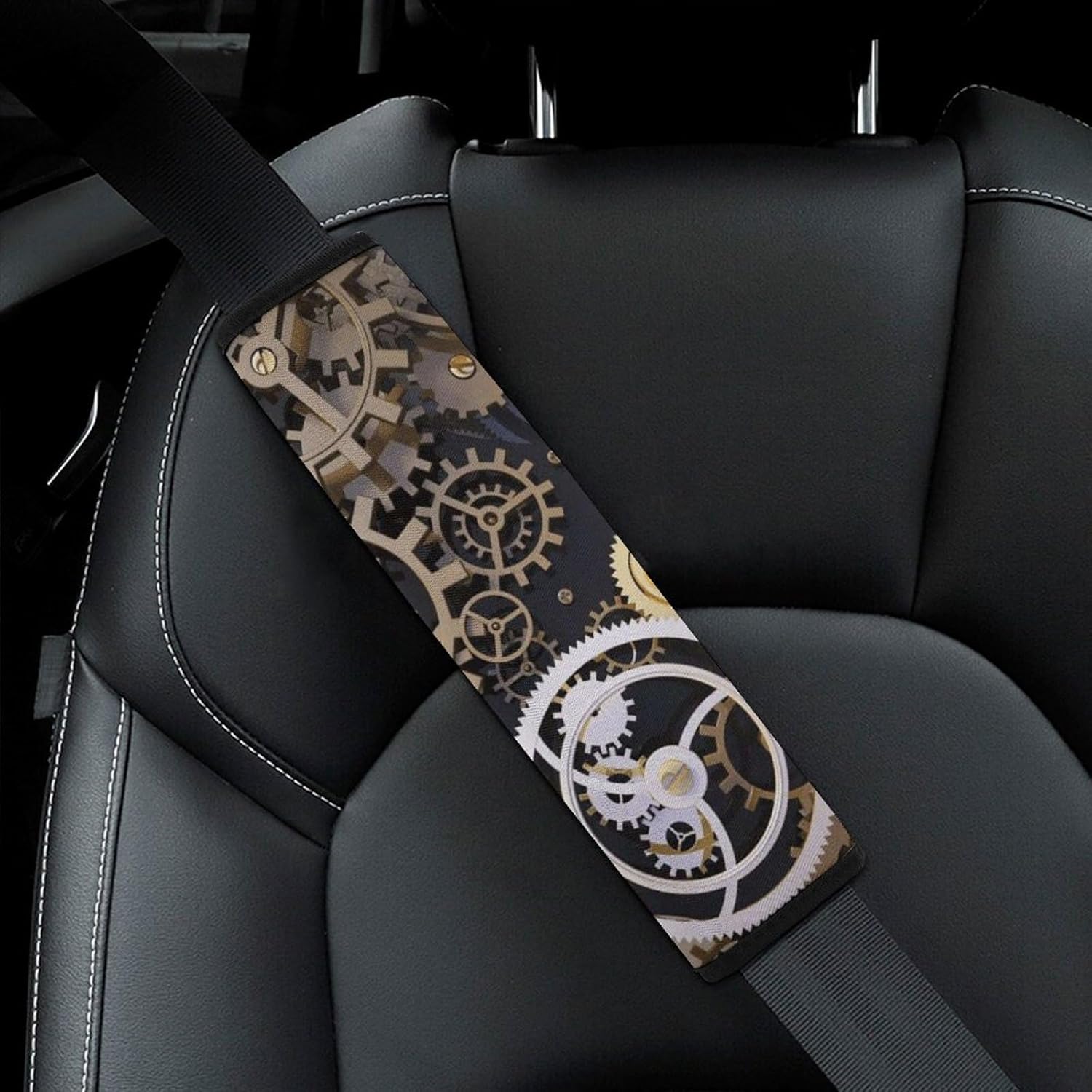 2 PCS Super Soft Car Seat Belt Pad, Cute Steampunk Mechanical Gears Printed Waterproof Sweat-Absorbing Seat Belt Covers Backpack Shoulder Pad for All Car Seats Baby Strollers