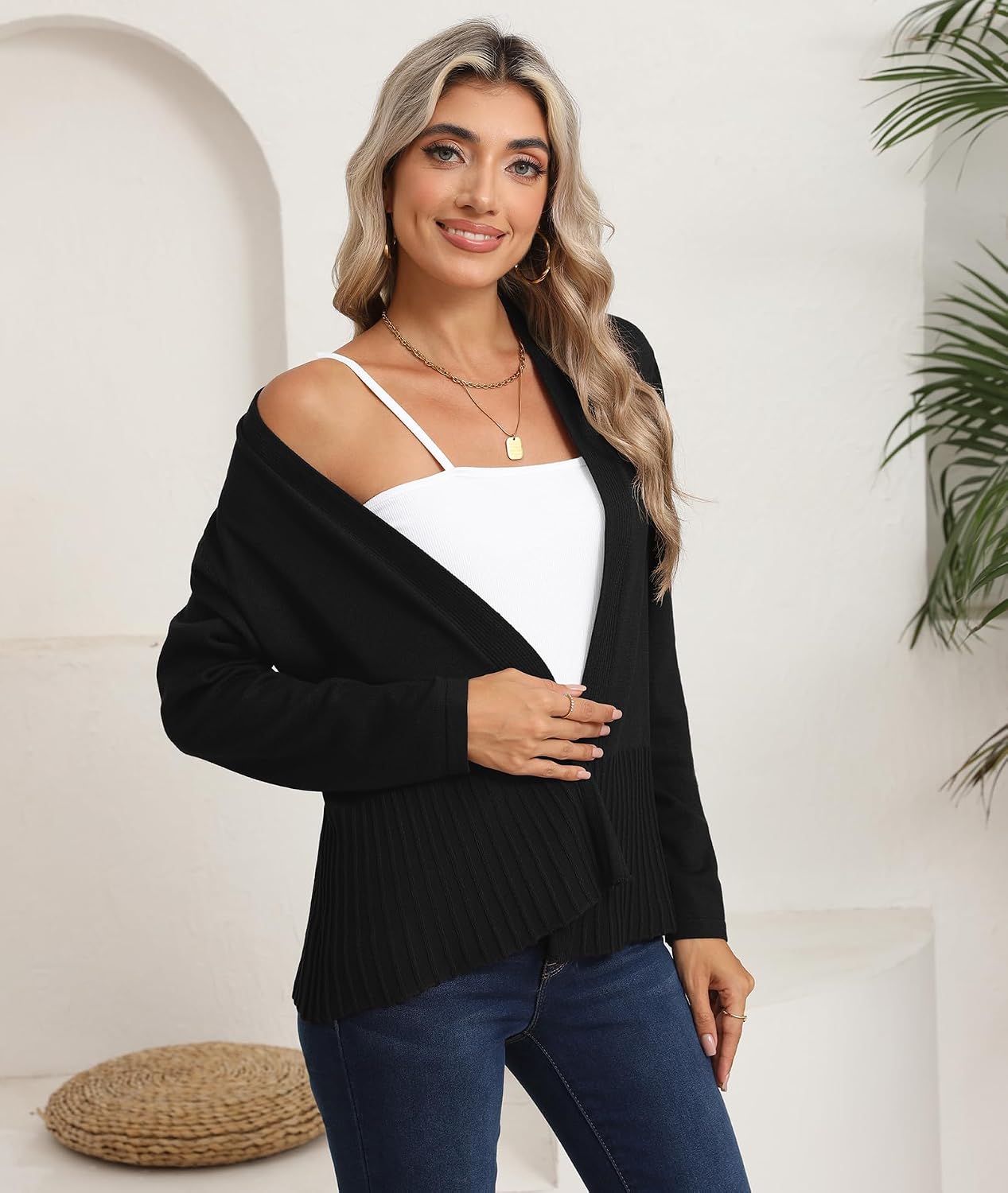 CZYINXIAN Women's Lightweight Cardigan Casual Open Front Sweater Trendy Long Sleeve Knit Draped Cardigans Outwear