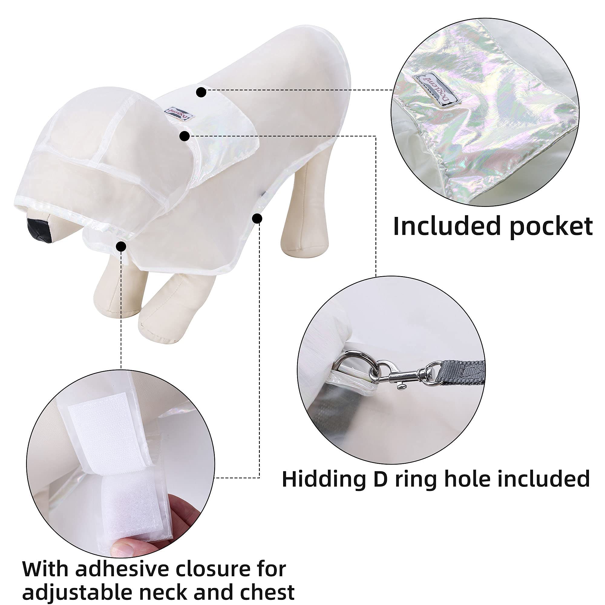 Imperméable pour Chien, léger et Respirant, Portable, Compressible, Transparent pour Chien, Veste de Pluie pour Chiots, Combinaison de Pluie, Poncho (L)
