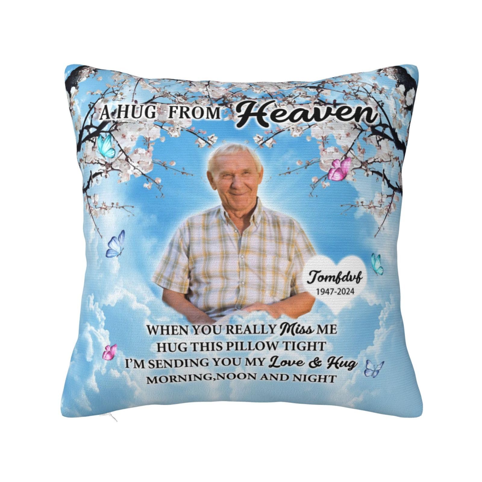 Ozinna Custom A Hug From Heaven Memory Pillow Cushion Cover,Personalized Photo Memory Pillow Pillow Cushion Cover Pillowcase,Sympathy Gifts for Loss Of Loved One Bereavement Remembrance Gifts