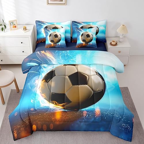 Miniatura 40 de Feelyou Juego de ropa de cama de fútbol americano tamaño Twin de 7 piezas, patrón de balón de fútbol americano para niños, niñas y adolescentes,