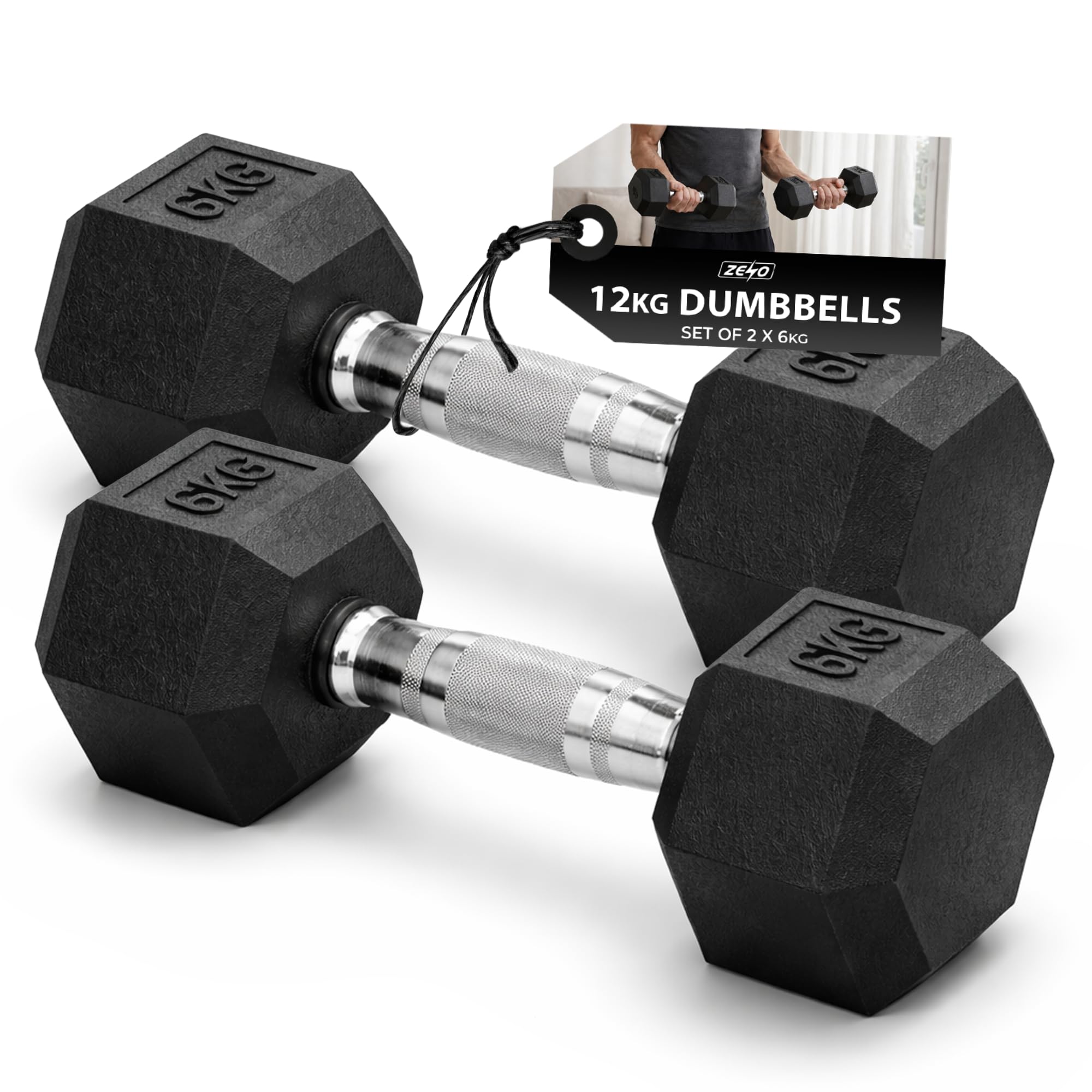ZENO Dumbbells Set | Weights Dumbbells Set | Metal Dumbbell Pair | Hex Dumbbell For Workouts, Home Training, Gym | Anti Slip & Anti Roll Weights (Black, 12KG (2 X 6KG))