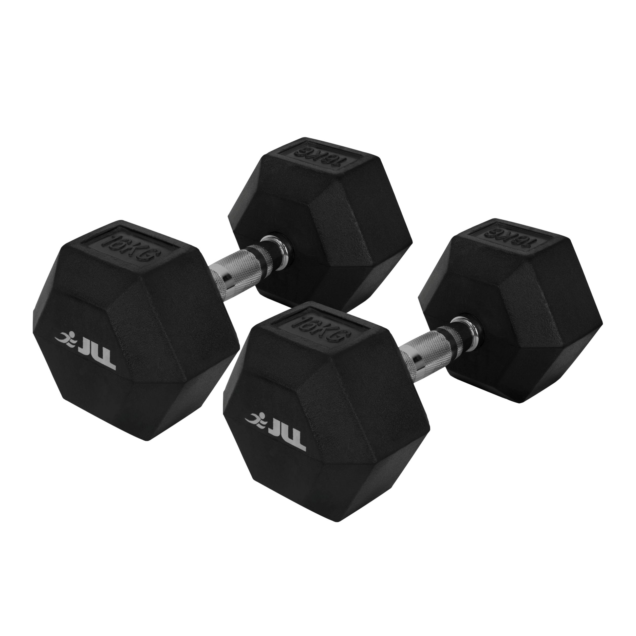 JLL Hex Dumbbell, Heavy Duty Rubber Commercial Dumbbell, Full Body Workout for Home Gym Exercise, Knurled Chrome Handle, Sold in Pairs - 16 KG