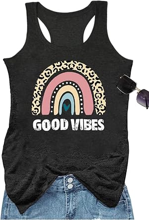 YEXIPO Womens Graphic Tank Tops Racerback Summer Tops Casual Loose Workout Tanks Beach Vacation Sleeveless Shirt Tank Top