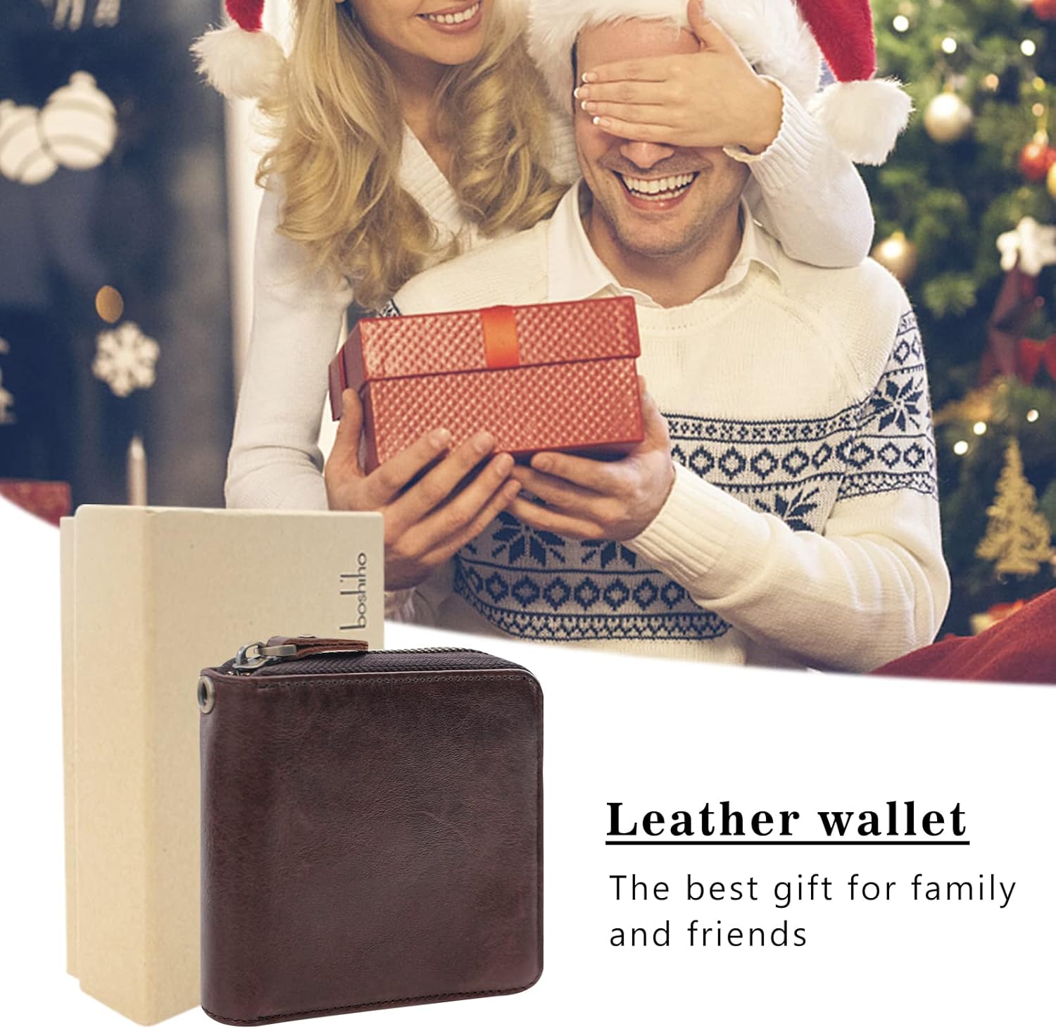 boshiho Real Leather RFID Blocking Bifold Wallets for Men Double Zipper Coin Pocket Purse with Anti-Theft Chain - Image 7