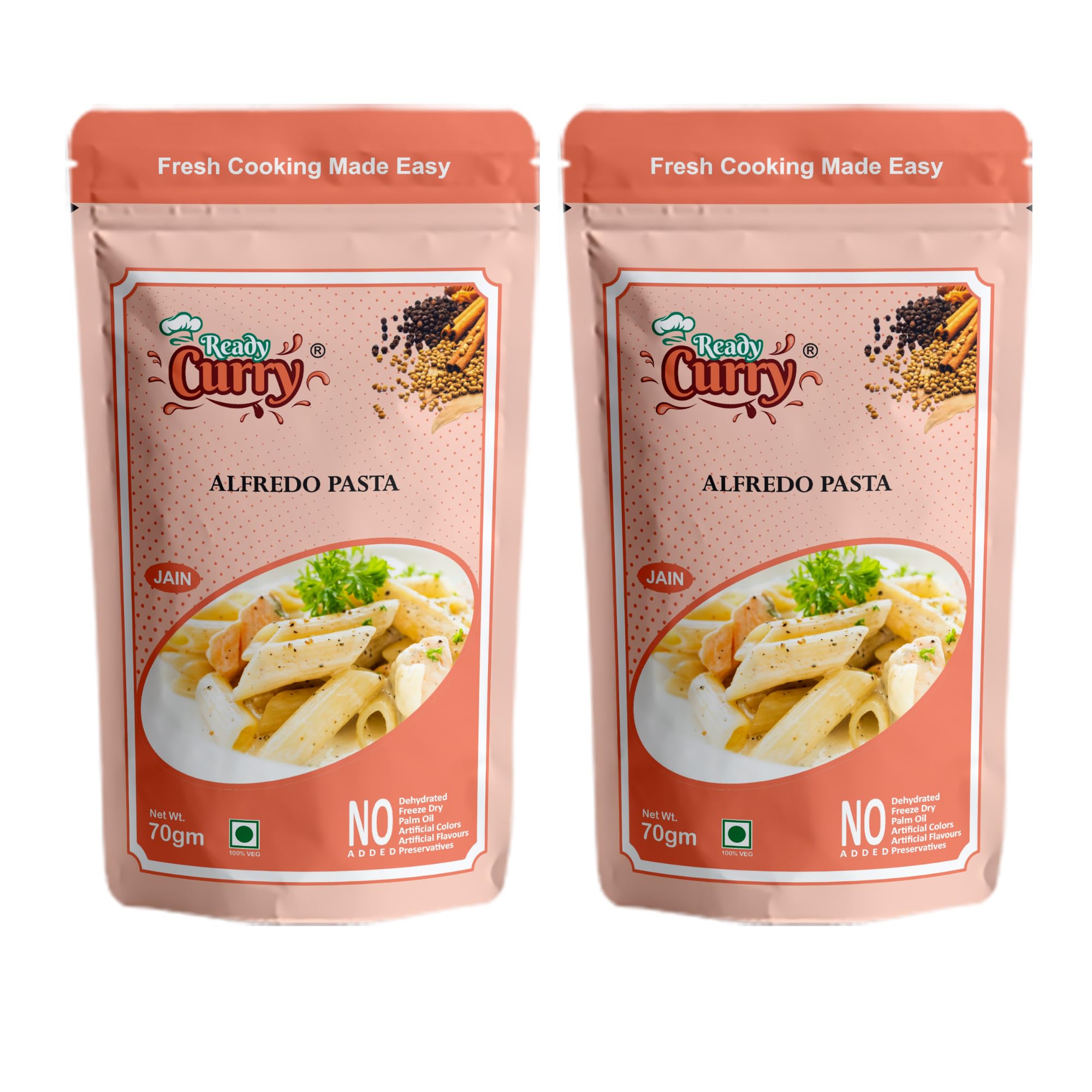 ReadyCurry | Alfredo Pasta | Jain | No Onion No Garlic| Spice Mix | Gravy Masala | Ready to cook in 10 minutes| Home style taste |No Dehydrated | No Freeze Dry |No Artificial Colours or Flavours or Preservatives| 70g (Pack of 2)-image-37