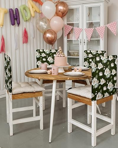 Miniatura 3 de Paquete de 4 fundas para respaldo de sillas de comedor con diseño de flores blancas, lavables, extraíbles, protectores de silla para bodas, fiestas,