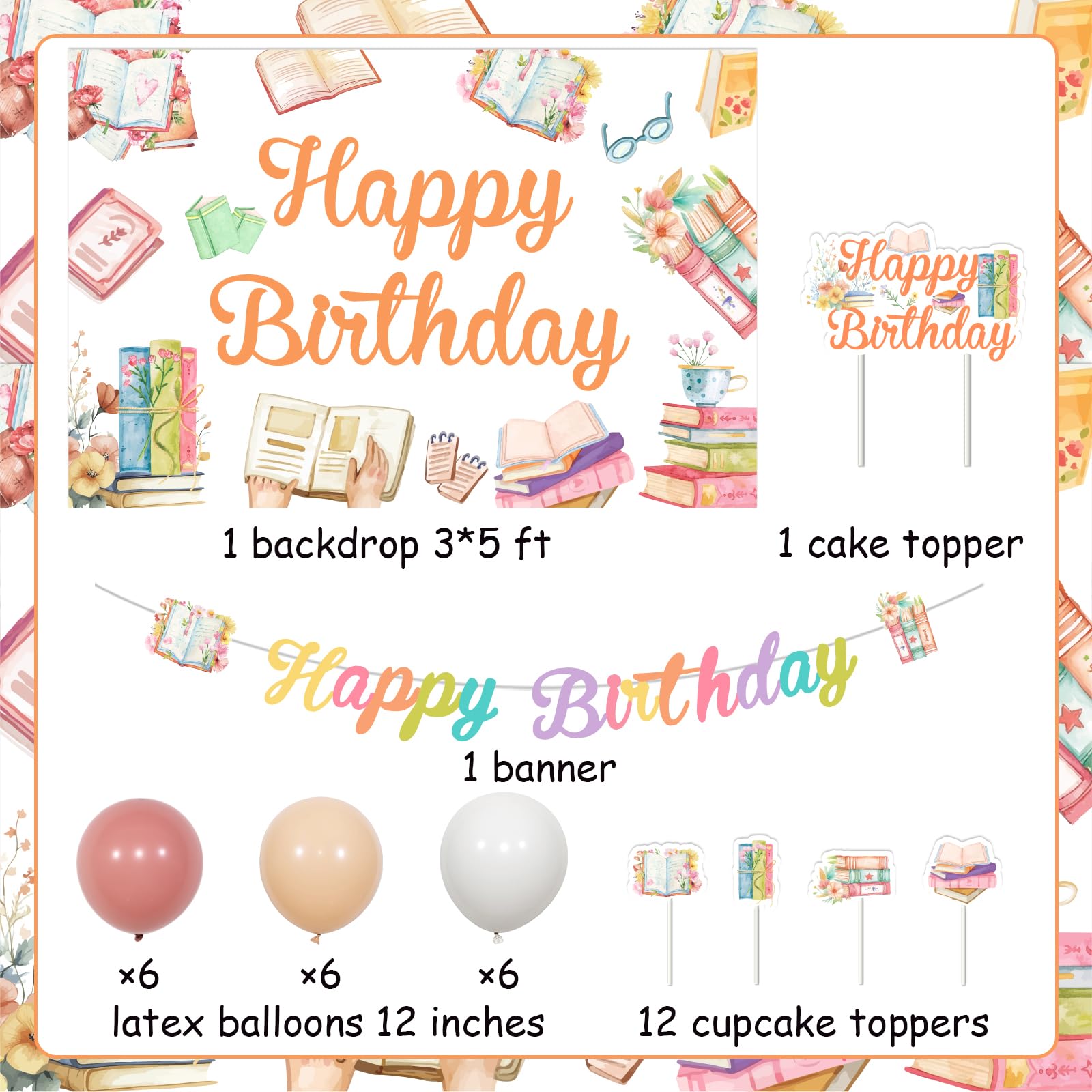Kit Decorazione Festa A Tema Libri - Striscione, Topper Cupcake, Palloncini Per Compleanno