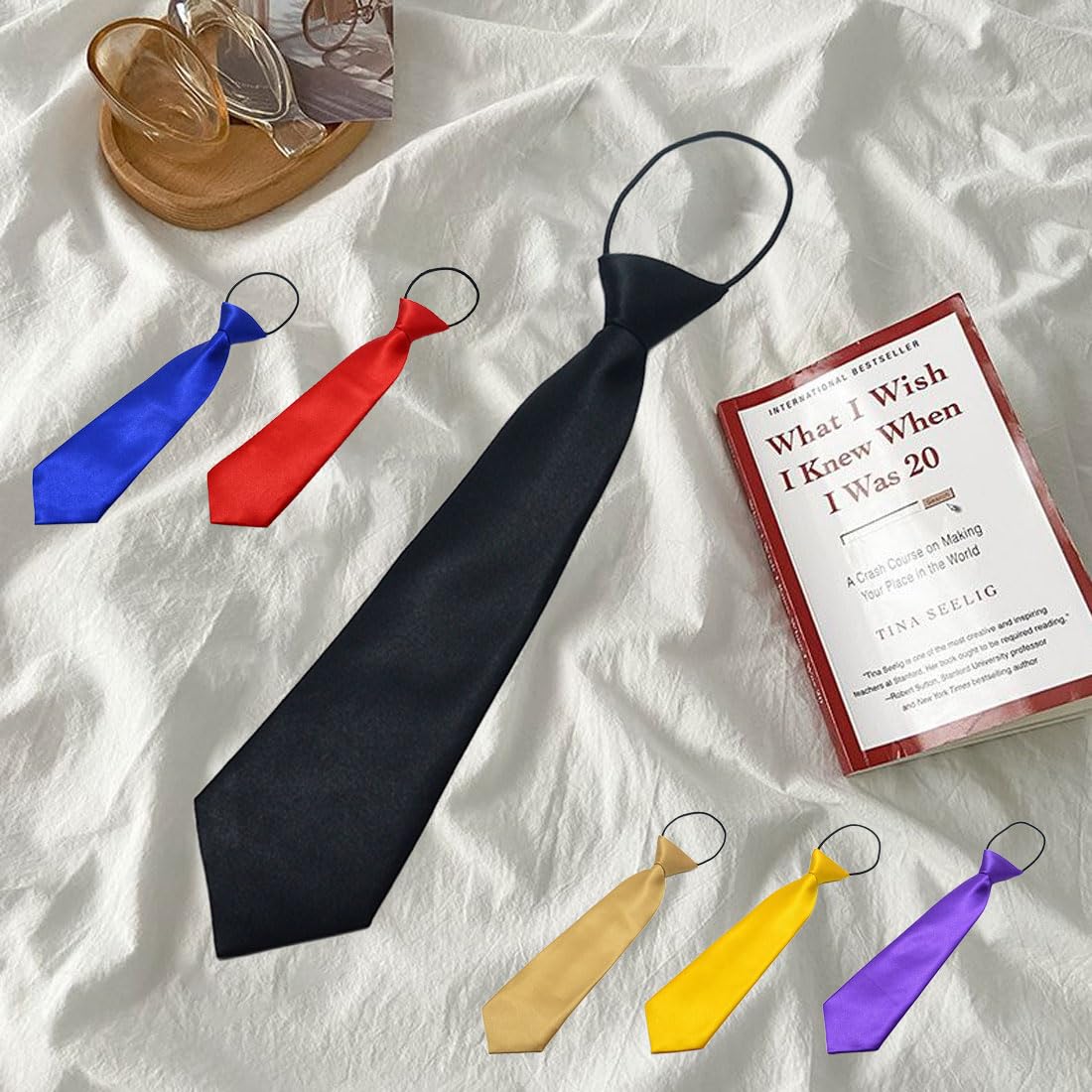 FUIPVGI Lot De 6 Cravates Enfant Prénouées Avec Élastique - Rouge Brillante Effet Soie Pour Mariage