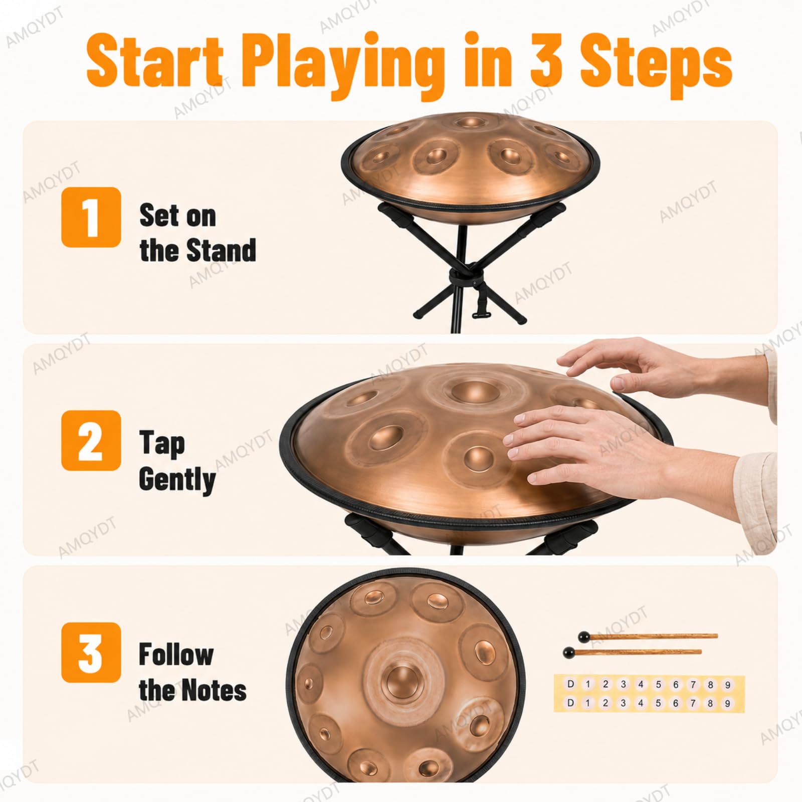 Handpan Professionale da 22 Pollici, D Kurd Handpan 22 Pollici 10 Note 432hz, Strumento Handpan in Acciaio Nitrurato da 1,2 Mm con Custodia, Supporto E Bacchette per Adulti