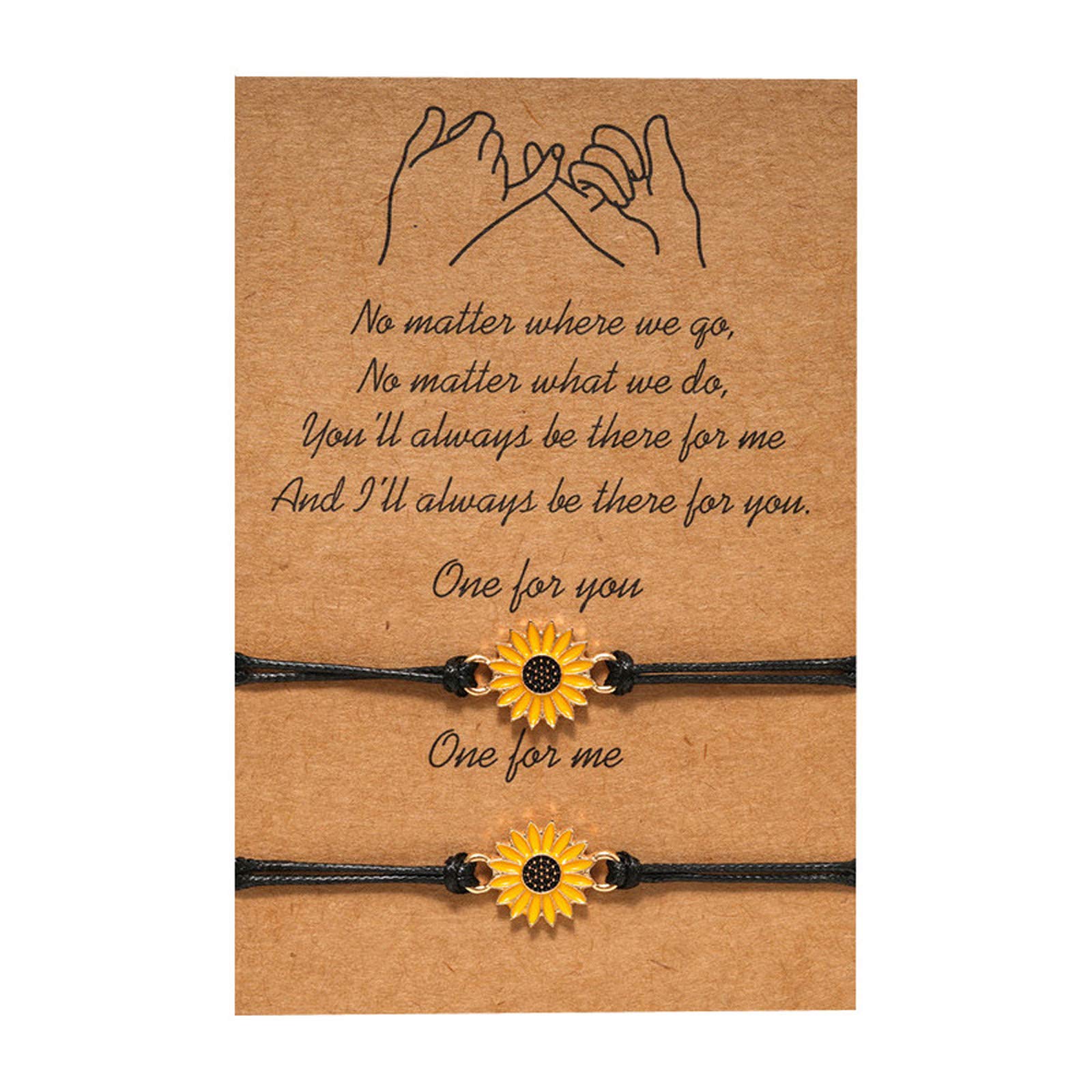 RINHOO 2pc Sunflower Charm Bracelet Promise Boho Handmade Friendship Happiness Jewelry for Women Girl